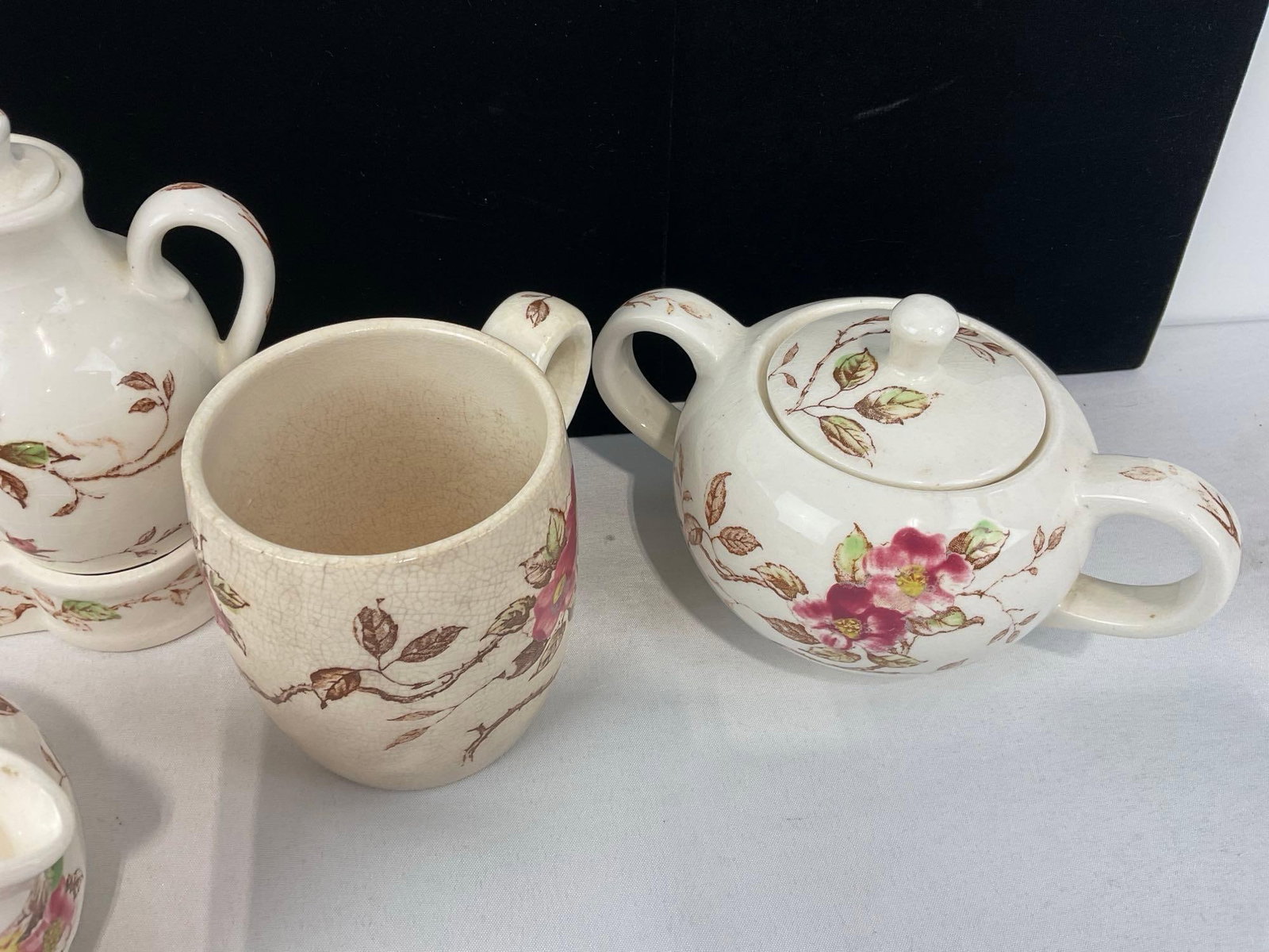 Vintage Nasco Springtime China, Teapot w/lid, 2 Ewers w/Cruet, Mug, Creamer & Sugar Bowl w/lid - 3