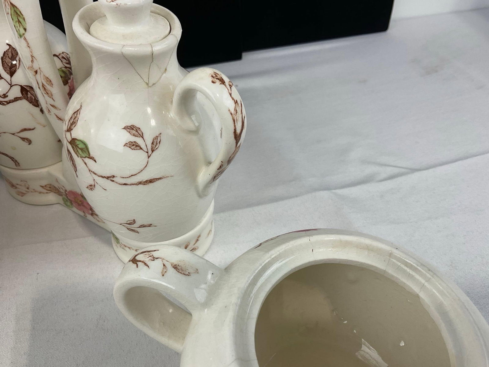 Vintage Nasco Springtime China, Teapot w/lid, 2 Ewers w/Cruet, Mug, Creamer & Sugar Bowl w/lid - 5