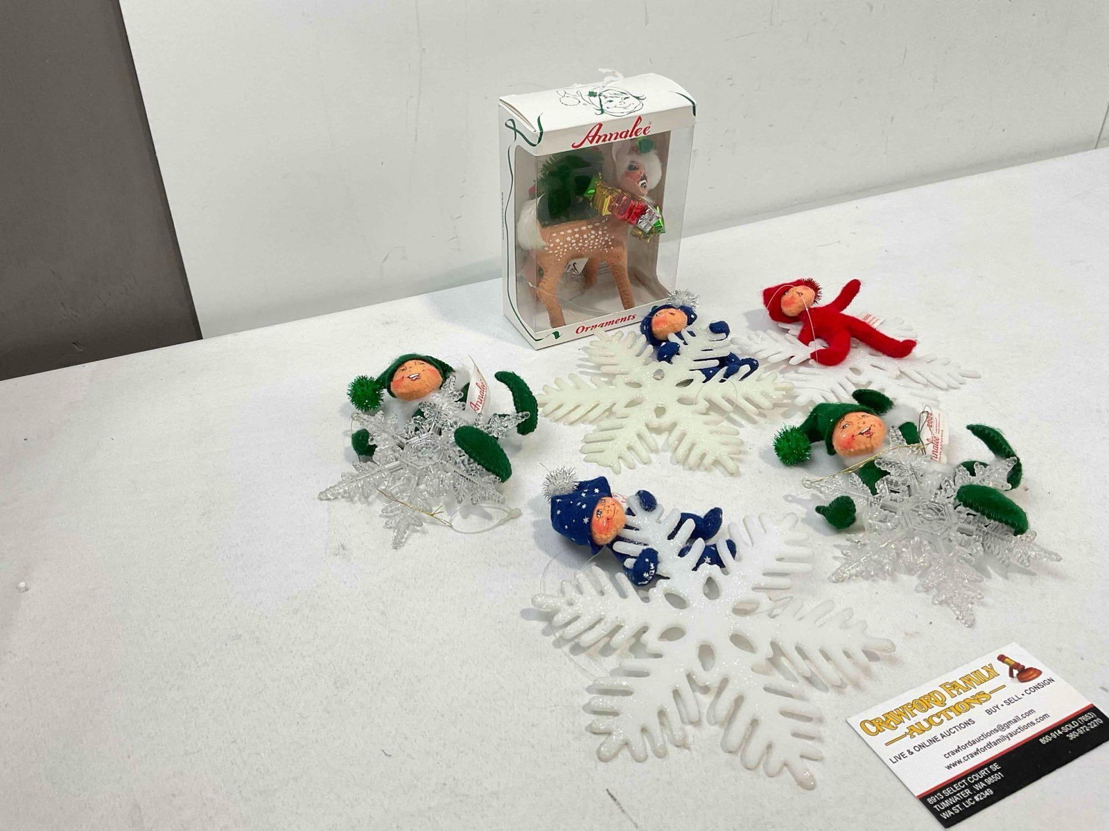 6 pcs Annalee Mobiltee Doll Christmas Tree Ornaments, incl. 1x in Original Box. See pics. - 2
