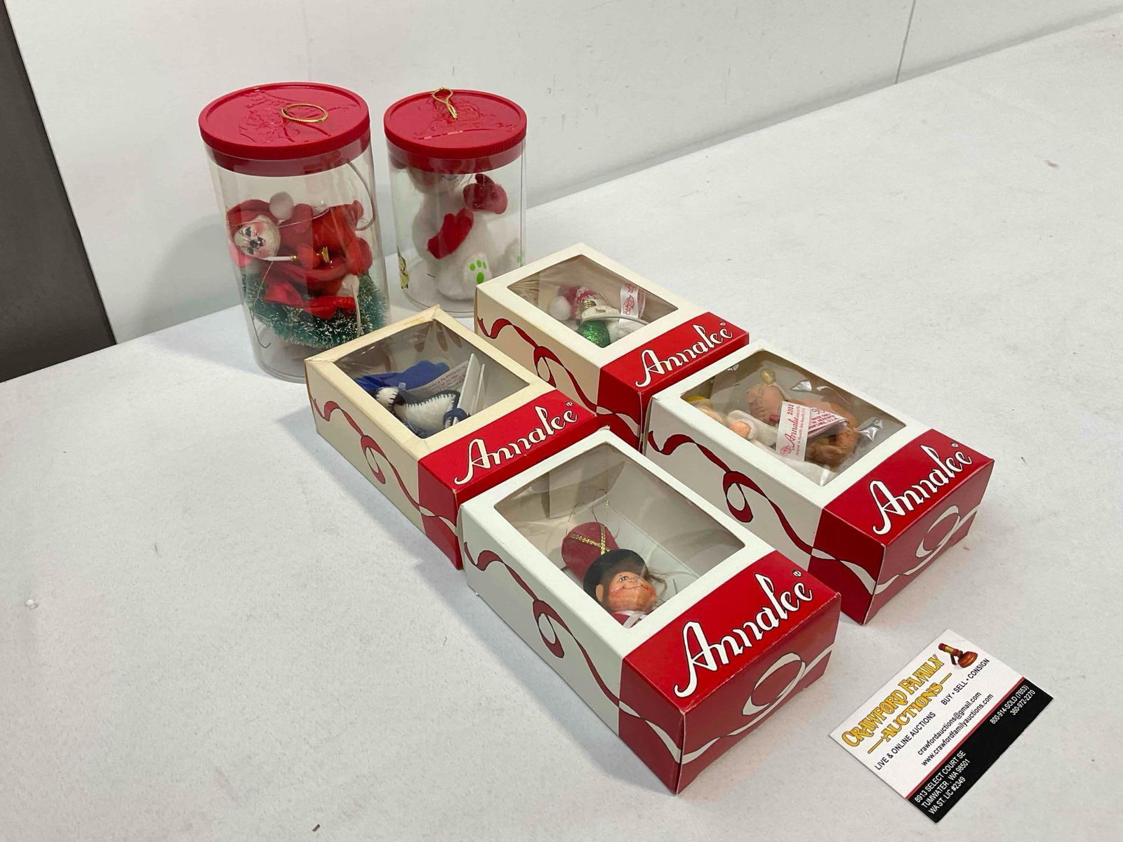 6 pcs Annalee Mobiltee Dolls Christmas Tree Ornaments in Original Boxes, Vintage & Modern. - 2