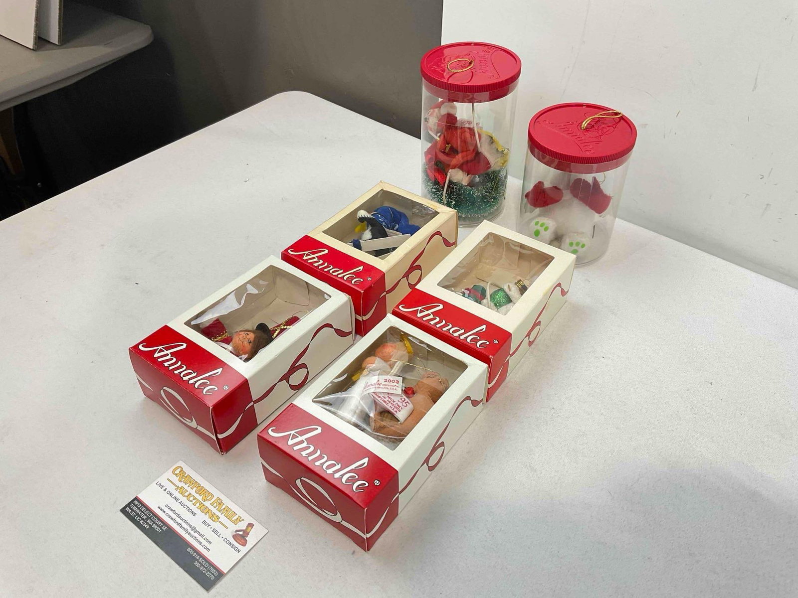 6 pcs Annalee Mobiltee Dolls Christmas Tree Ornaments in Original Boxes, Vintage & Modern. - 3