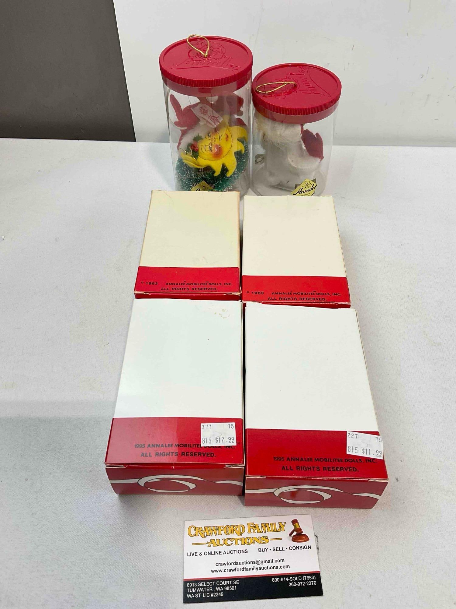 6 pcs Annalee Mobiltee Dolls Christmas Tree Ornaments in Original Boxes, Vintage & Modern. - 4