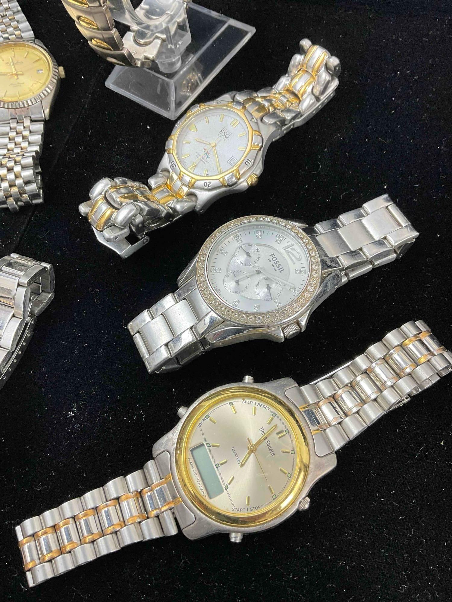 8 pcs Stainless Steel & Base Metal Watches, incl. Fossil, Elgin, Ameritime, Times Square & More. - 2
