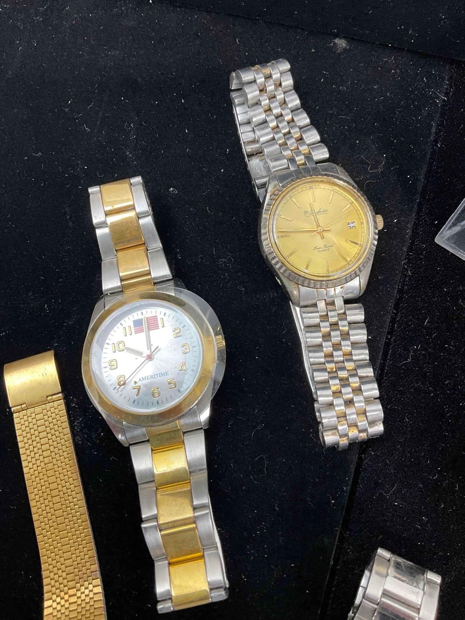 8 pcs Stainless Steel & Base Metal Watches, incl. Fossil, Elgin, Ameritime, Times Square & More. - 4