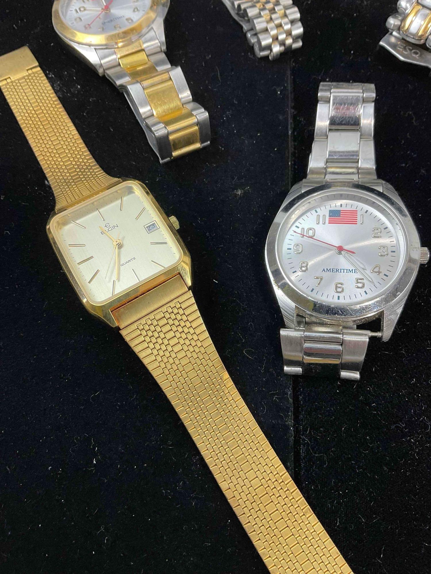 8 pcs Stainless Steel & Base Metal Watches, incl. Fossil, Elgin, Ameritime, Times Square & More. - 5