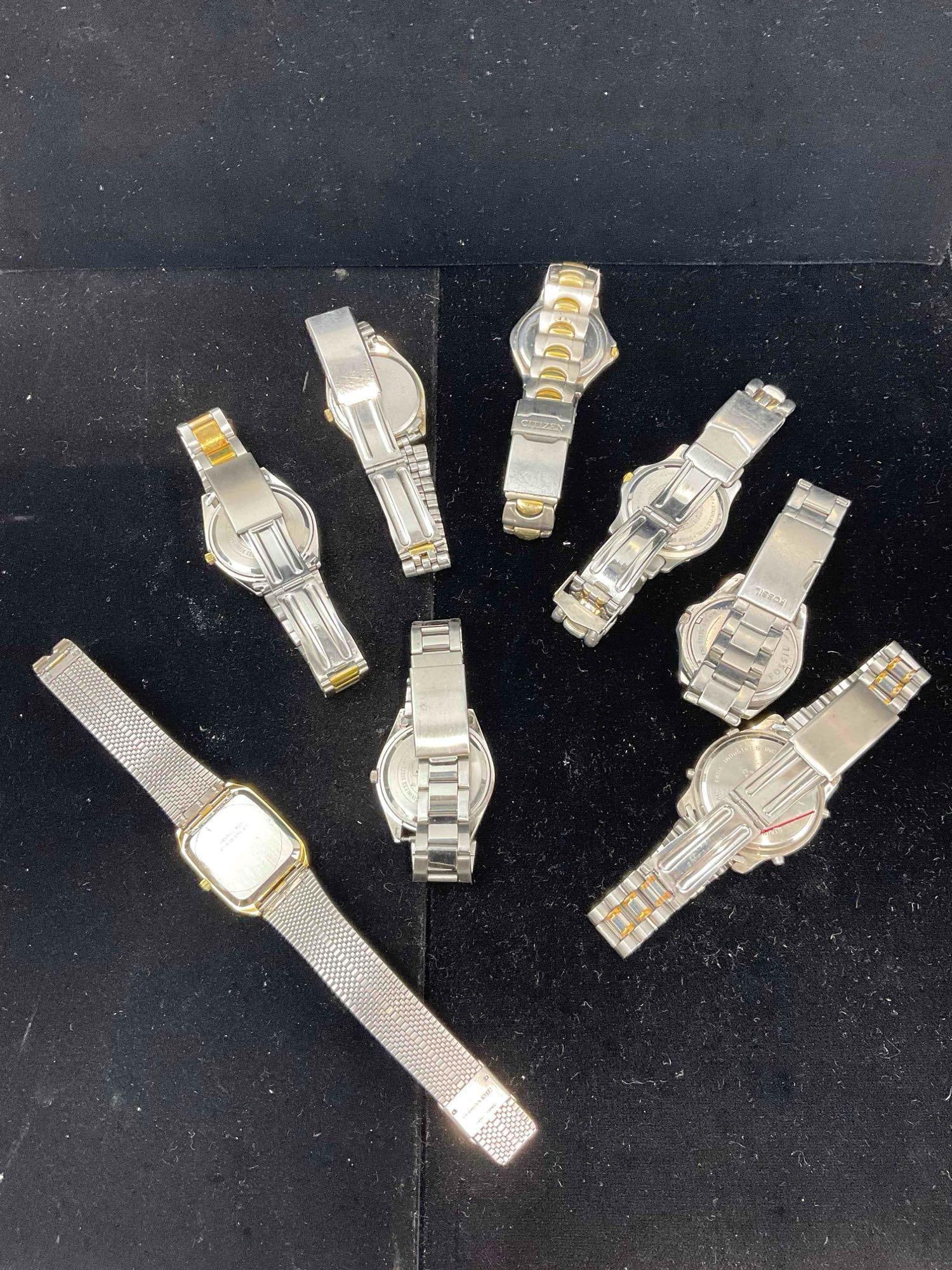 8 pcs Stainless Steel & Base Metal Watches, incl. Fossil, Elgin, Ameritime, Times Square & More. - 6