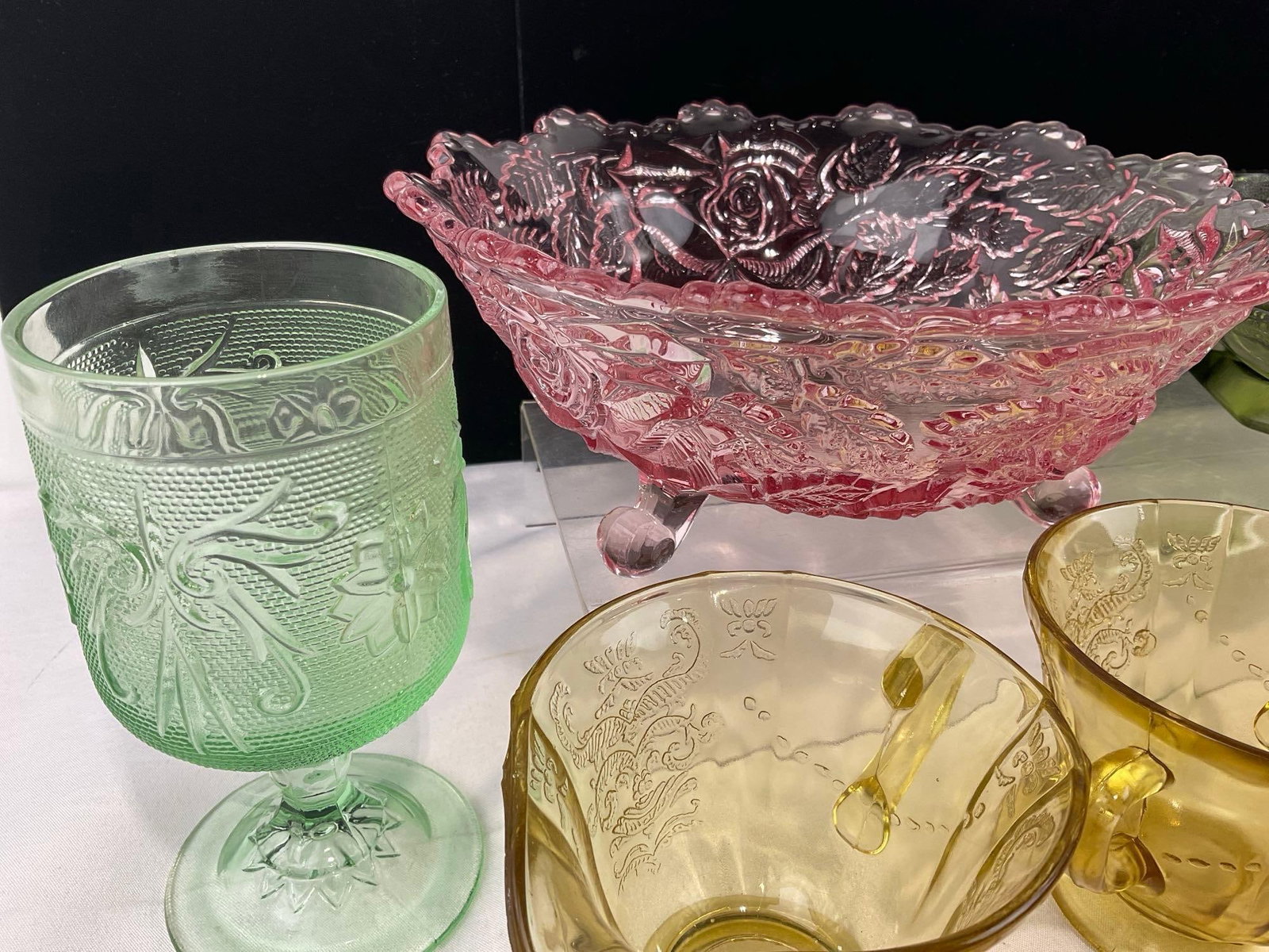 Assortment of Vintage Colored Pressed Glass, Footed Bowls, Sugar & creamers, & more - 2