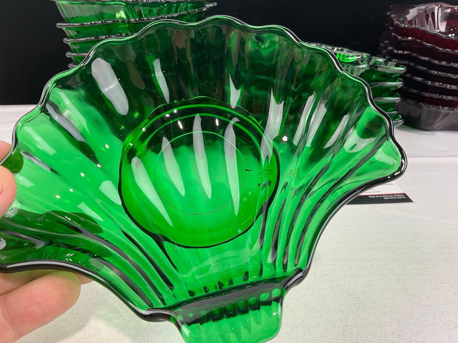 22 Colored Glass pieces, 7 Red Leaf, 9 Green Leaf & 6 Green Shell Shaped Bowls - 3