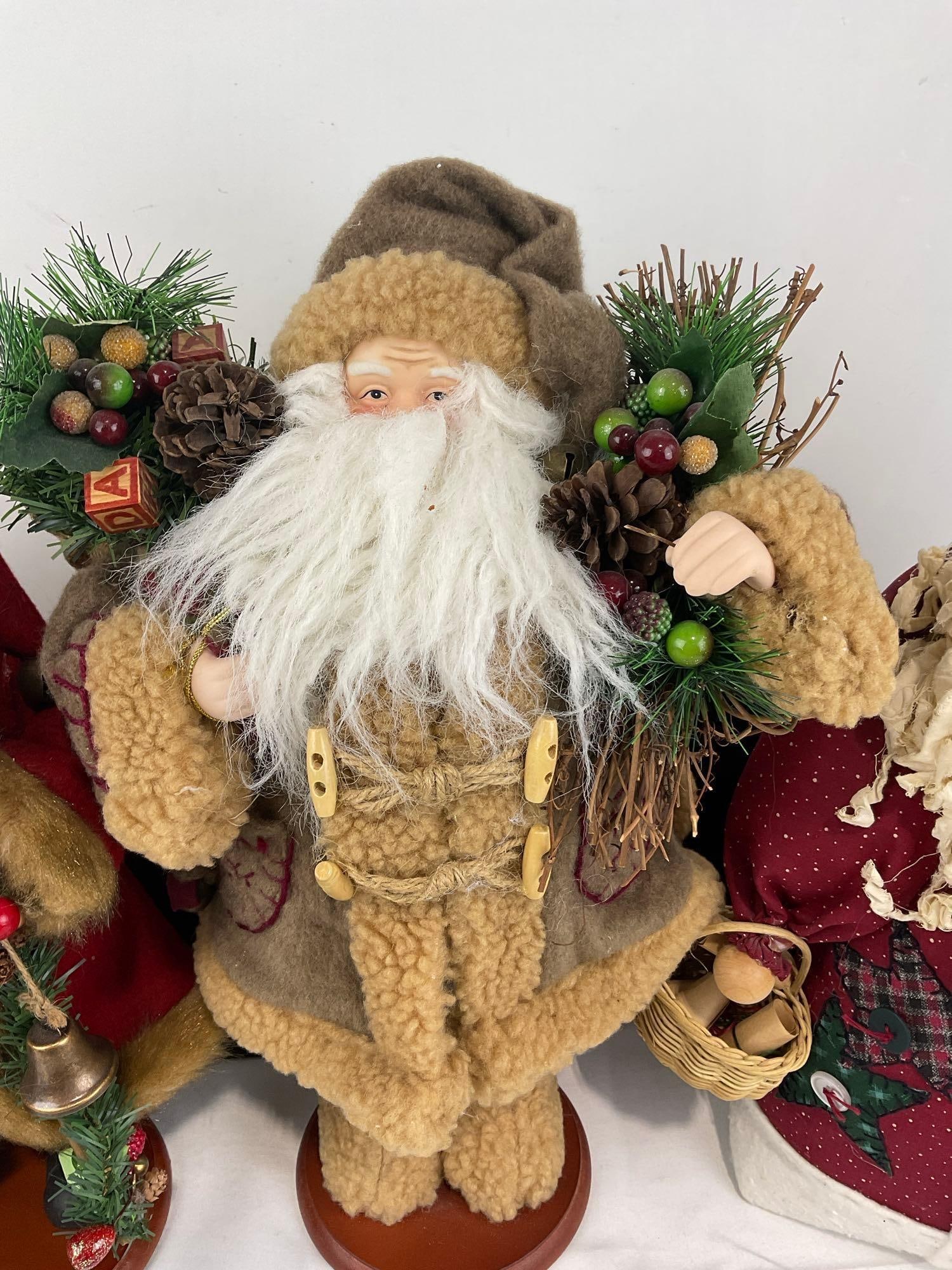 4 Santa Figures, 1 Tree topper, 1 Cloth w/sand in bottom & 2x Holiday Home - 5