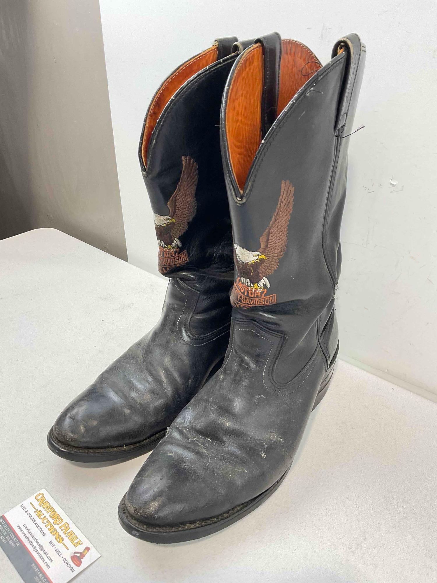 Vintage Harley-Davidson Black Leather Cowboy Riding Boots in U.S. Men's Size 10. See pics. - 2