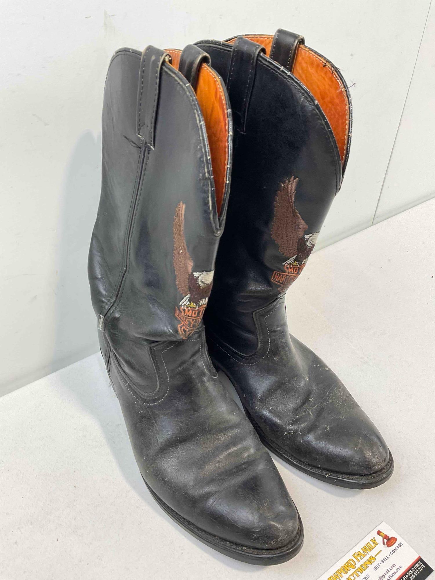 Vintage Harley-Davidson Black Leather Cowboy Riding Boots in U.S. Men's Size 10. See pics. - 3
