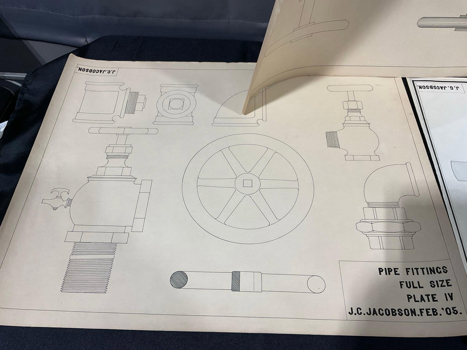Pair of Blown up Airplane Photographs, & 3 diagrams of Valves, & Fittings, approx 29x24 inches - 8