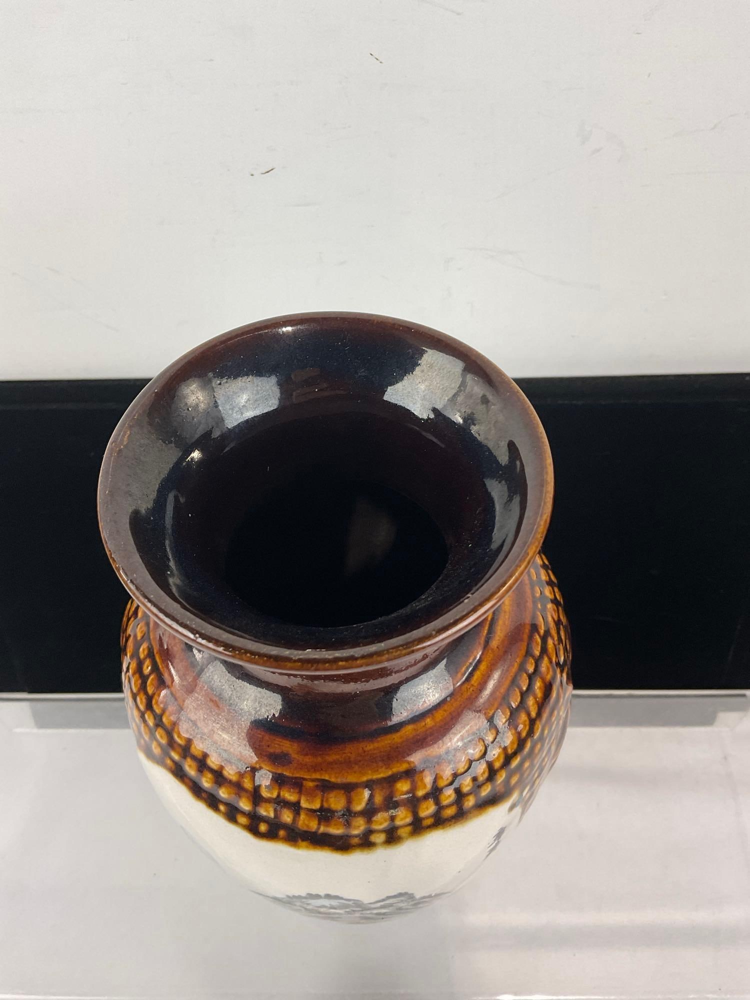 Vintage Brown Glazed Chinese Vase, 11x6x6 in, Mountain Scene - 2
