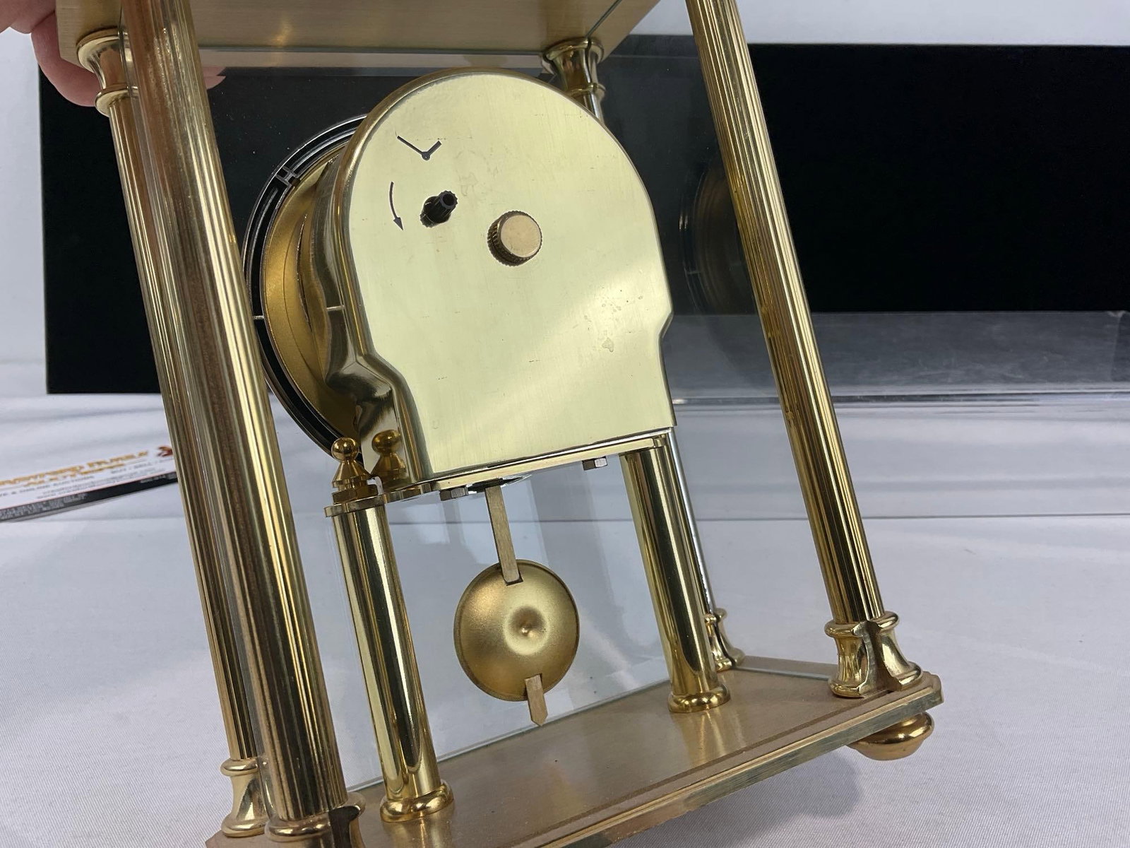 Benchmark Skeleton Quartz Brass & Glass Clock, made in Germany, 9x7x4 inches - 4