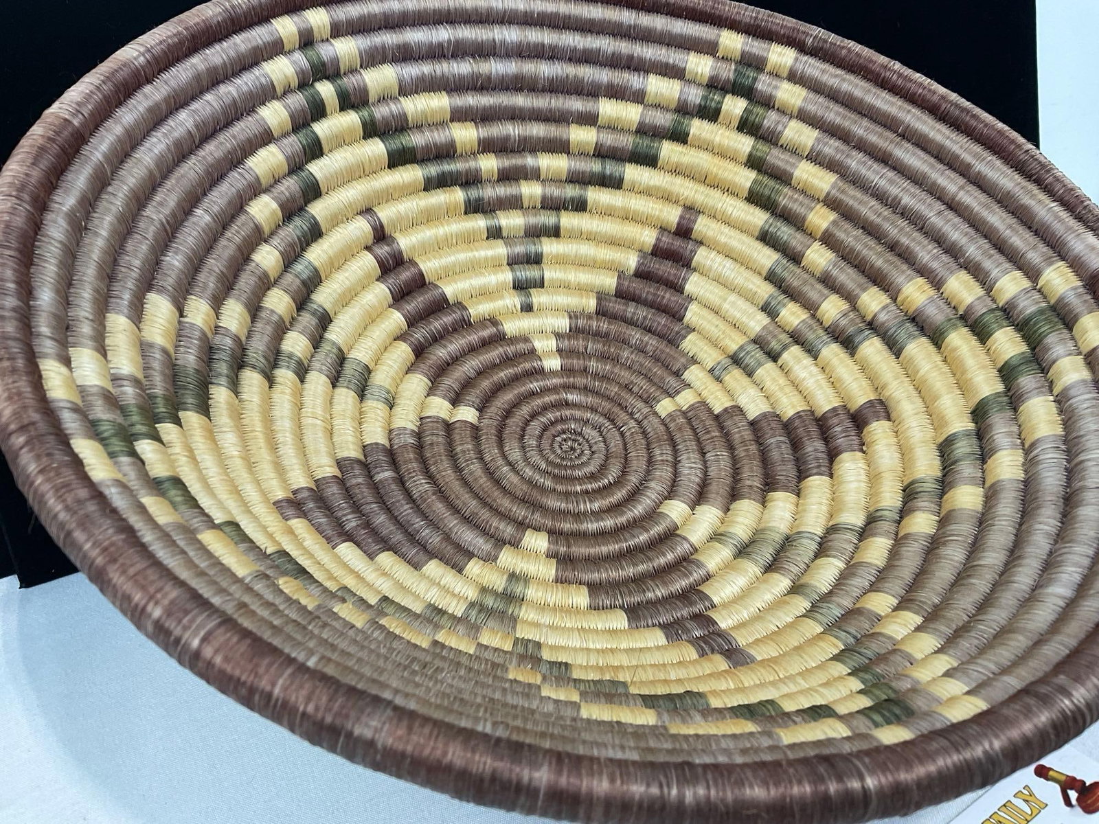 Handwoven Coiled Basket, Geometric Pattern, 6h x 13w x 13d in, Purple, Red & Tan color - 2