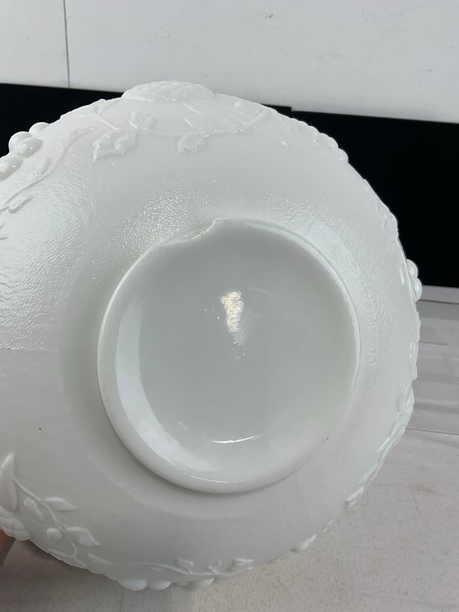 Vintage Westmoreland Punch Bowl, Milk Glass w/10 Matching Cups, 9x11x11 inches - 7