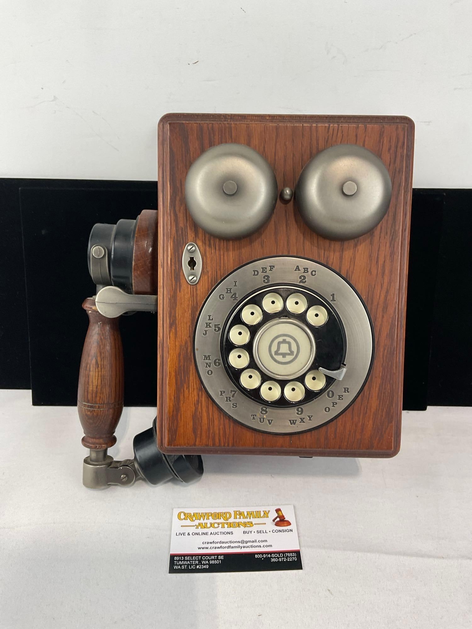Western Electric Rotary Wall Phone, Replica style 1970s-80s, 12x10x7 inches: See pics for condition. Measures approx 12h x 10w x 7d inches. E-6620