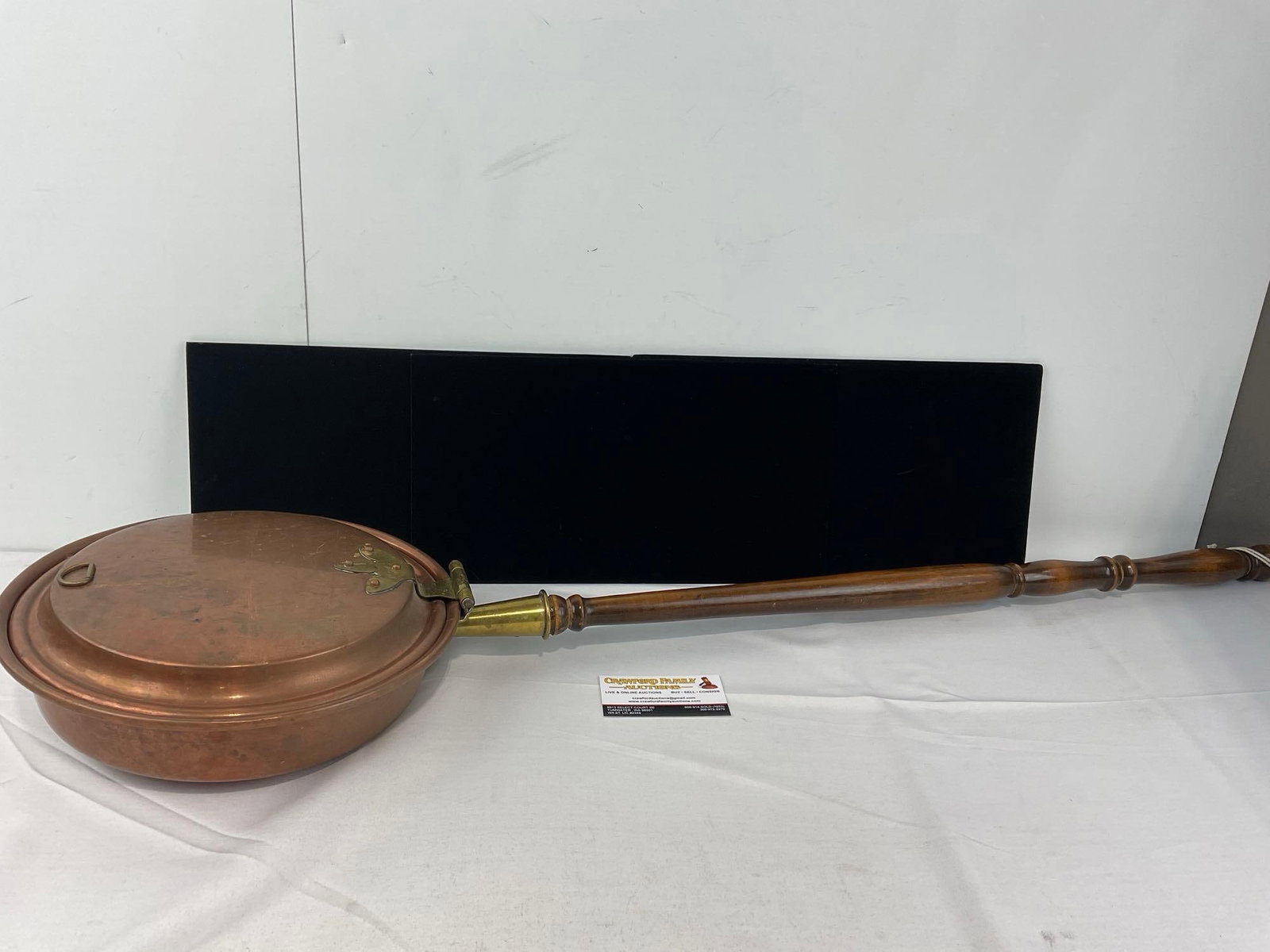 Vintage Copper Bed Warmer w/long handle, 43h x 13w x 6d inches: Some wear and scratches on the copper portion, especially on the bottom. See pics for condition. Measures approx 43h x 13w x 6d inches. E-6620 *Oversized shipping may apply*