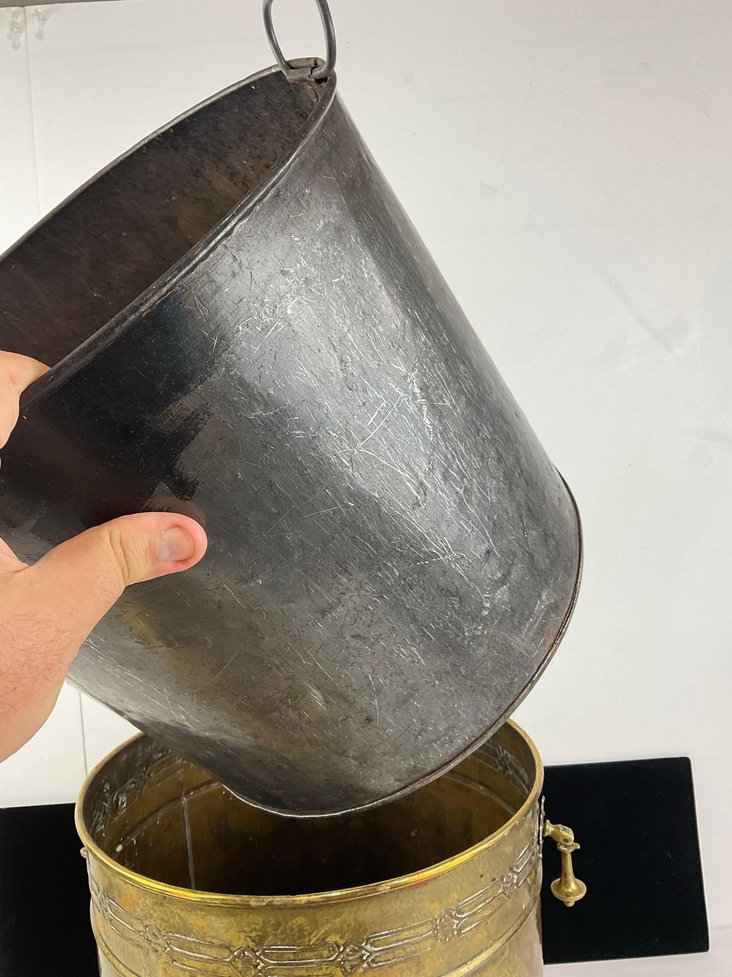 Vintage Brass Lidded Bucket, w/Finial, Dangling Handles, 3 Claw Feet, w/iron insert, 14 inches tall - 4