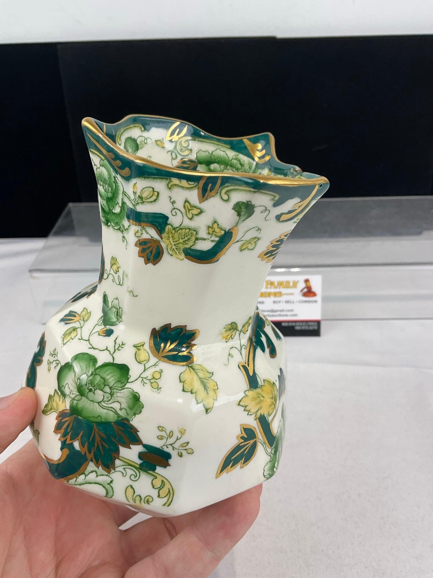 Masons Chartreuse England Ironstone Small Pitcher/Creamer, Gilt Details, Lettuce Pattern w/Teal - 2