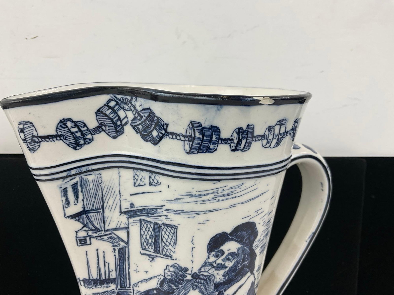 Ceramic Pitcher Royal Doulton Flow Blue Old Salt Pattern #D1979, 9x8x6 inch - 2