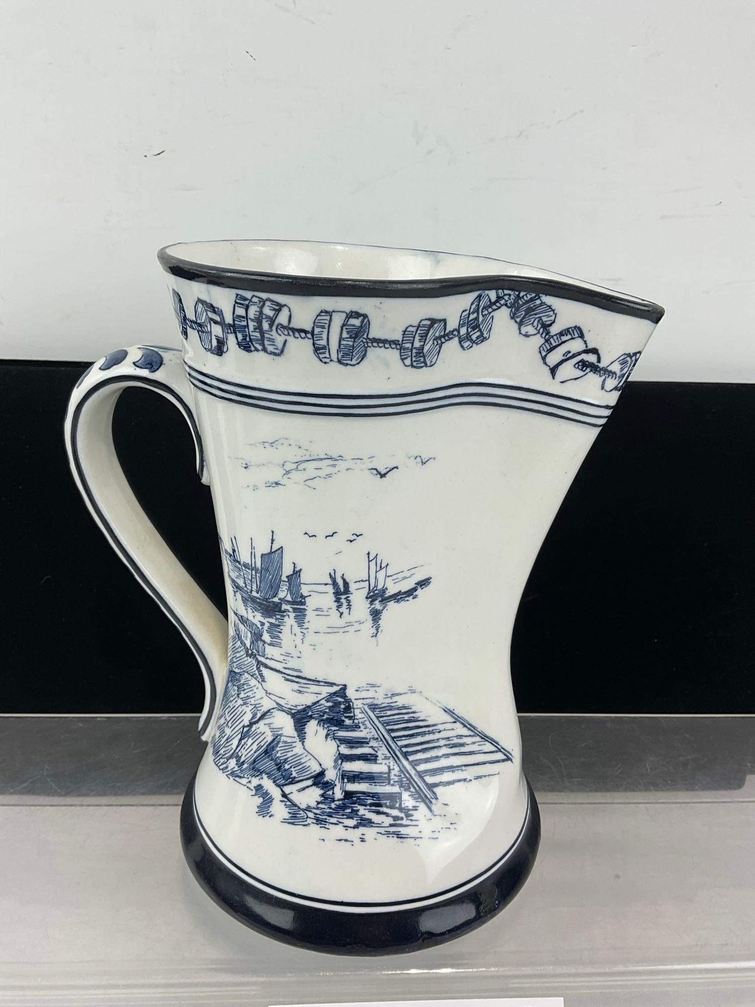 Ceramic Pitcher Royal Doulton Flow Blue Old Salt Pattern #D1979, 9x8x6 inch - 3