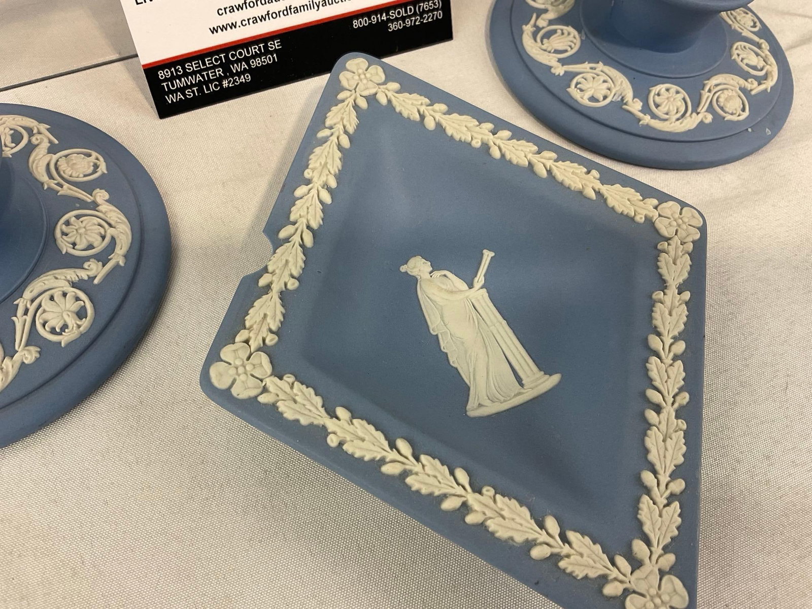Wedgwood Jasperware, 2x Candleholders, Diamond Plate, Round Plate, Small Pitcher & Amphora Vase - 2