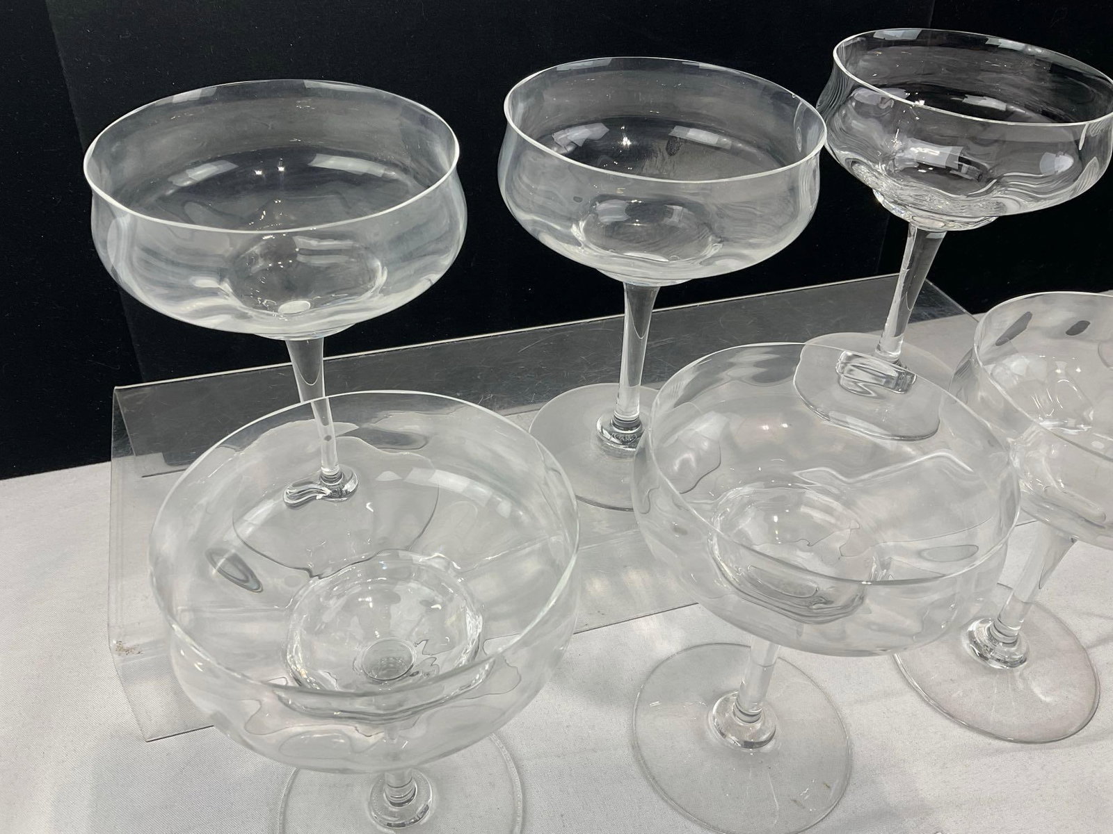 Set of 6 Baccarat Capri Optic Pattern Crystal Champagne Coupe Glasses, 5 inch tall - 2