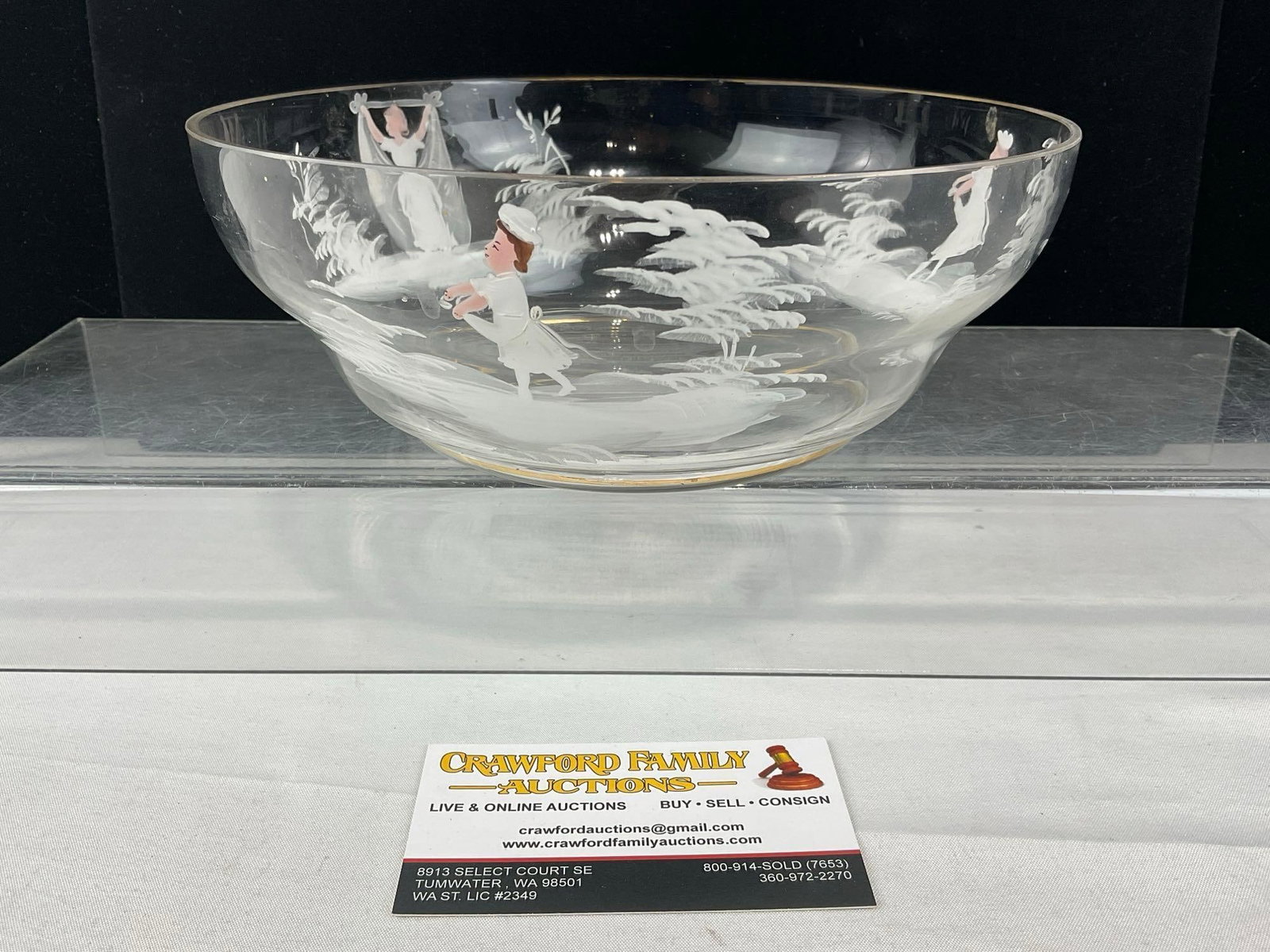 Antique Victorian Glass Bowl w/Handpainted Designs w/kids playing, Mary Gregory style, 4h x 9w x 9d (1 of 5)