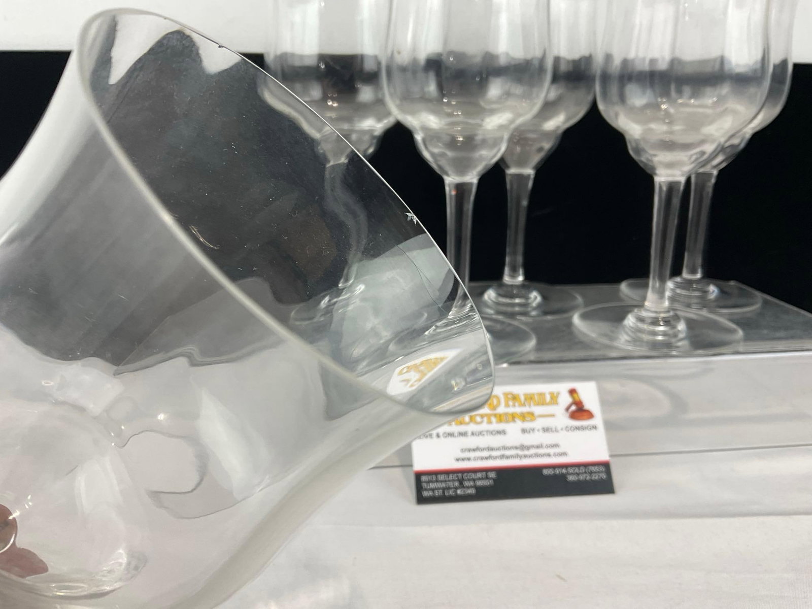 Set of 6 Baccarat Capri Optic Pattern Crystal Water/Large Wine Glasses, 7.5 inch tall - 2