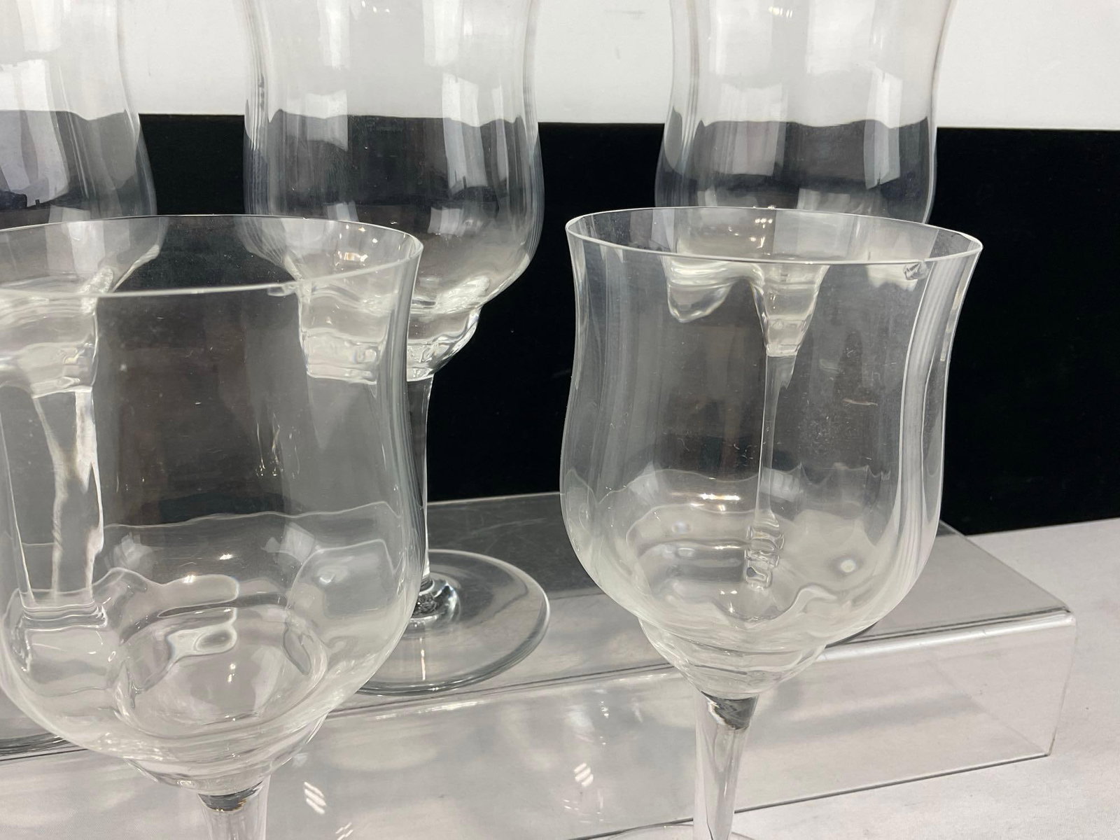 Set of 5 Baccarat Capri Optic Pattern Crystal Water/Large Wine Goblet, 7.5 inch tall - 2