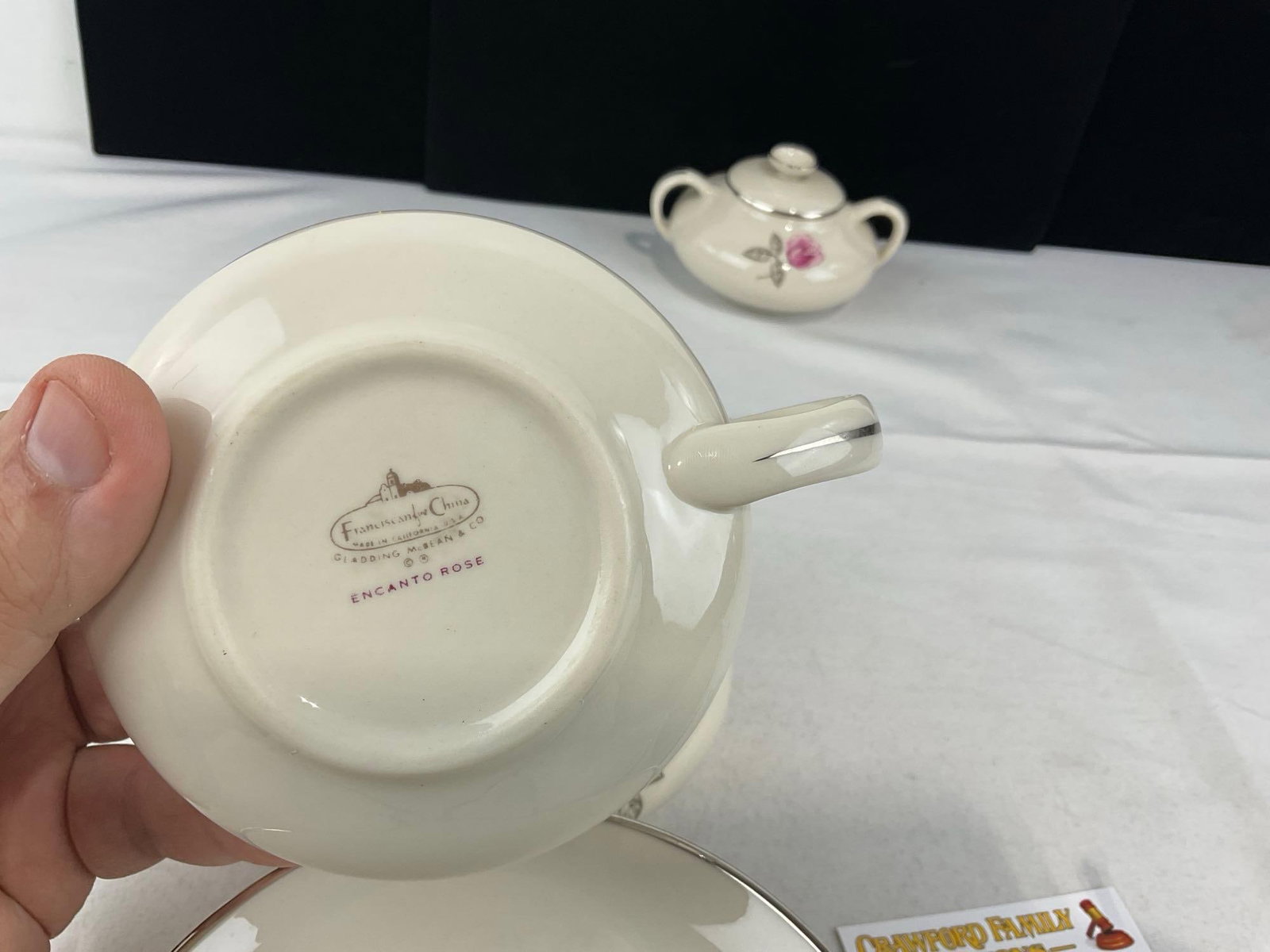Franciscan Masterpiece China Encanto Rose, 6 cups, 8 saucers, creamer & sugar, gravy boat, 17 pie... - 5