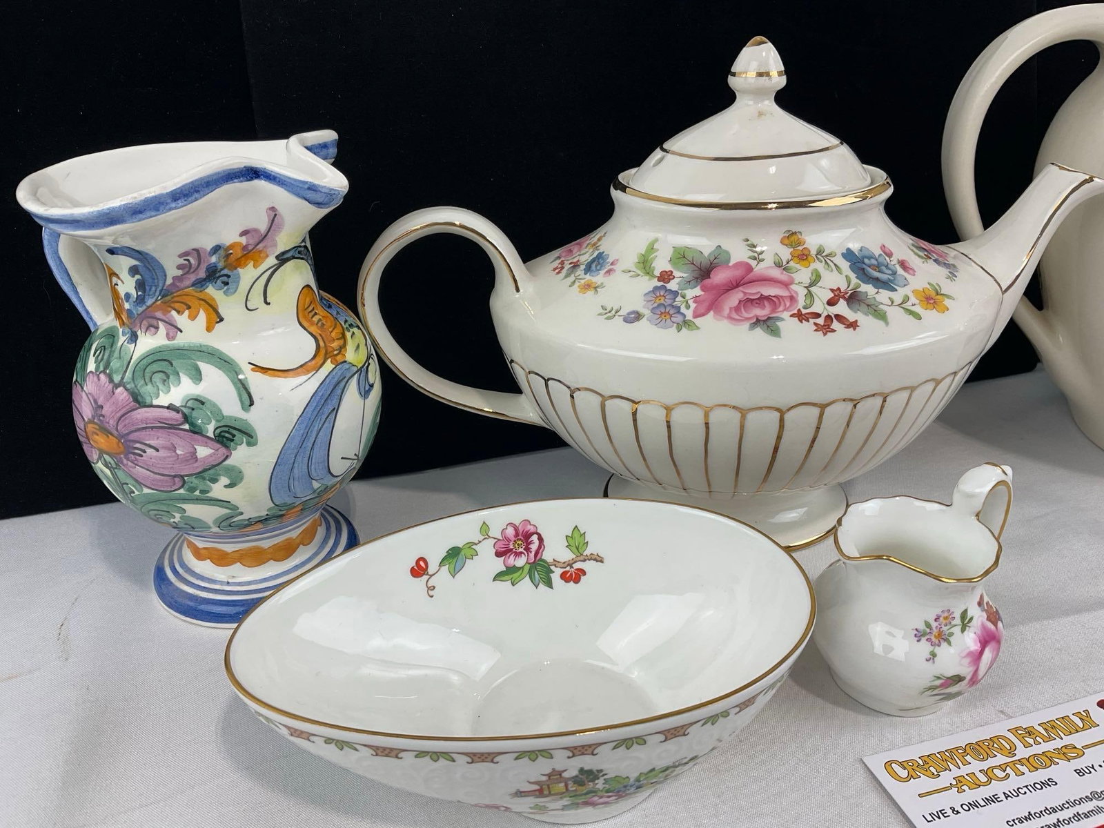 Staffordshire China, Arthur Wood & Son Teapot, Bowl Pagoda pattern & 1985 Hartstone Pitcher - 2