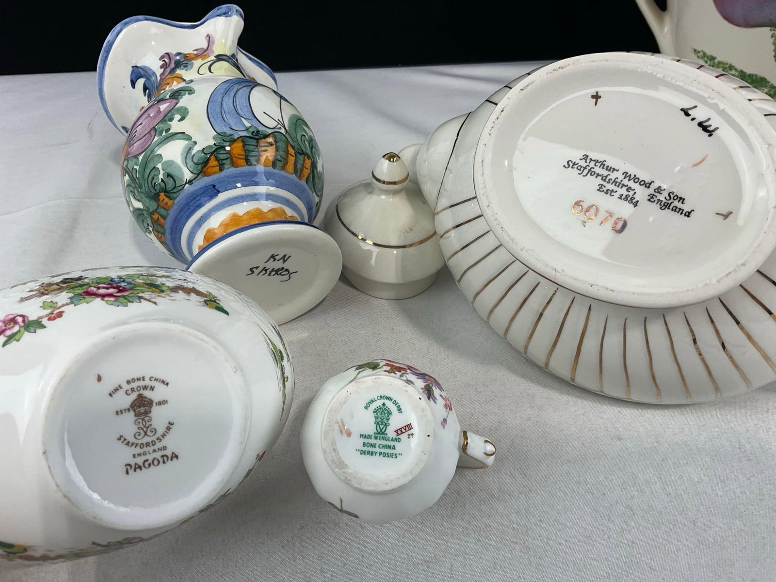 Staffordshire China, Arthur Wood & Son Teapot, Bowl Pagoda pattern & 1985 Hartstone Pitcher - 4