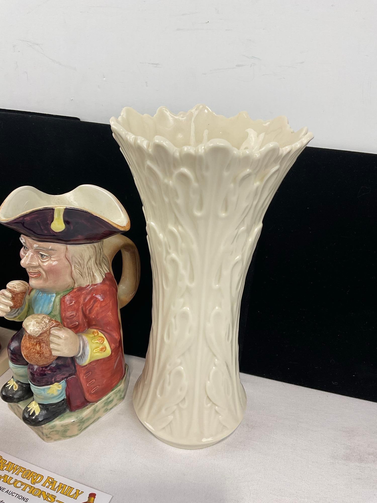 Salt Glazed Vase, Goebel Hummel Figure #71, Toby Philpott Mug & tiny Toby creamer, Lenox Vase - 4