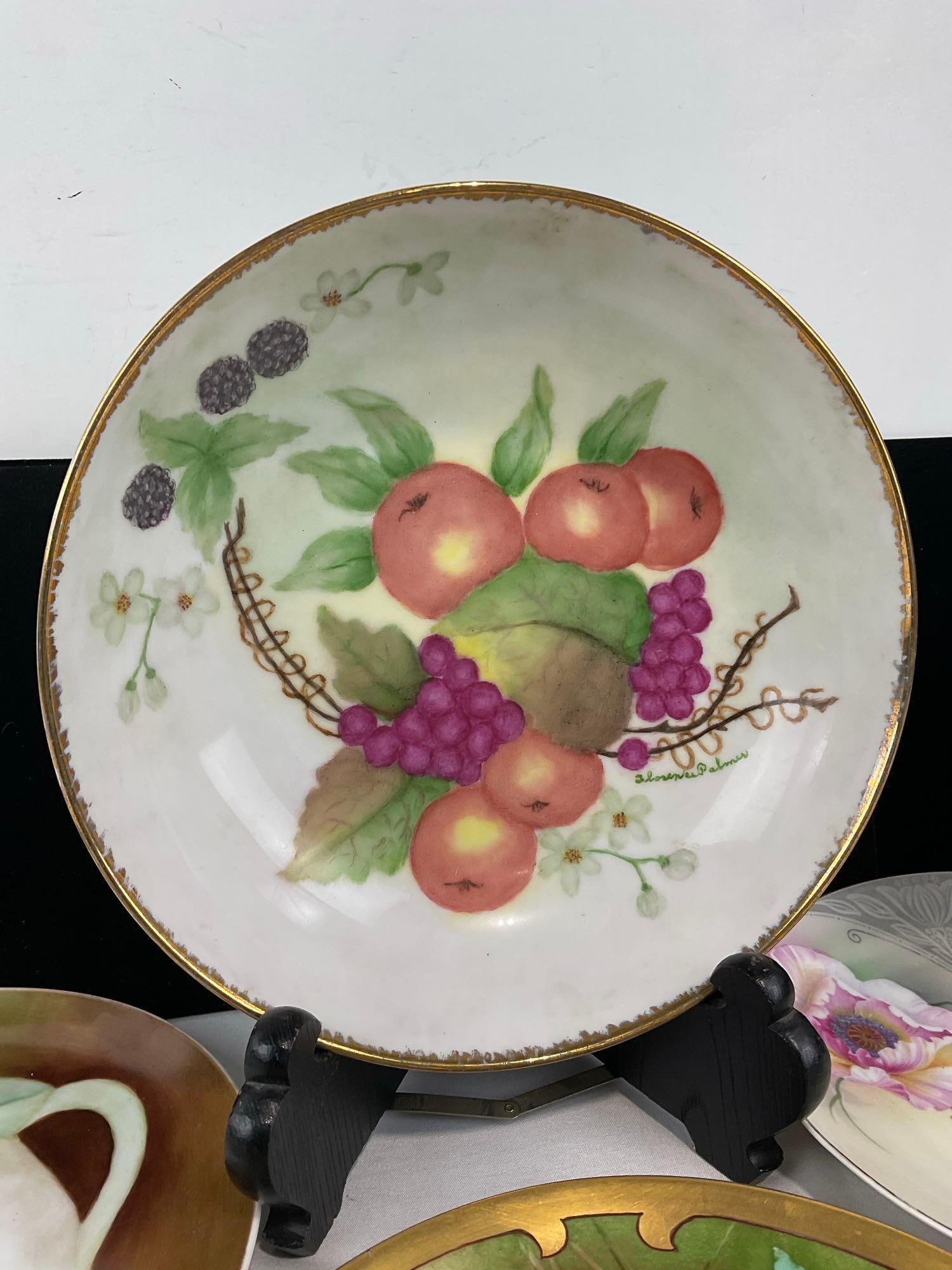 4 Early 20th Century Handpainted Plates, 5 Cherry pattern Spoon Rests, PSAG, Stouffer? & more - 2