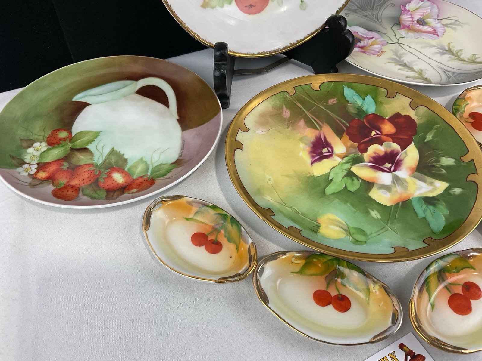 4 Early 20th Century Handpainted Plates, 5 Cherry pattern Spoon Rests, PSAG, Stouffer? & more - 3