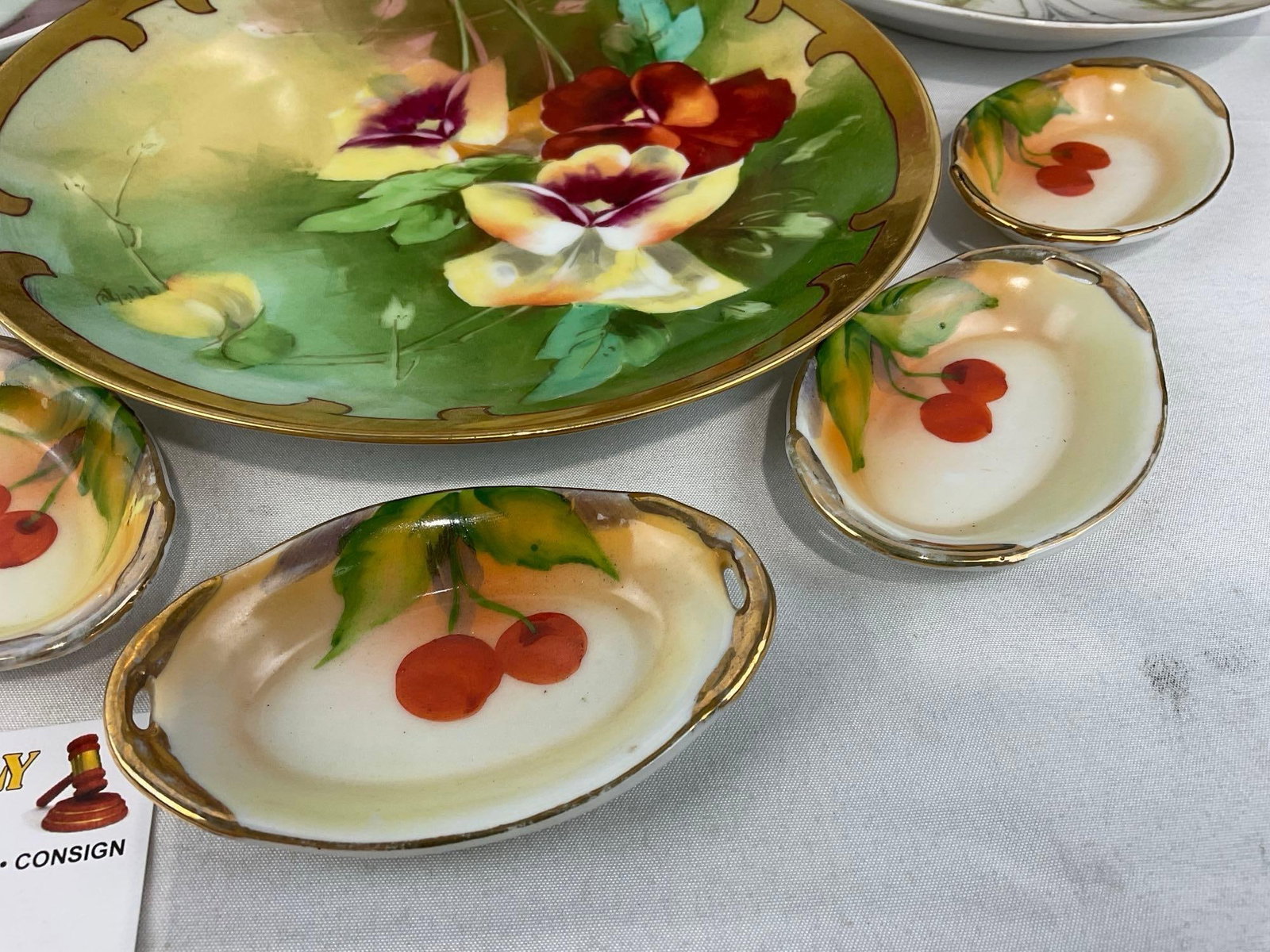 4 Early 20th Century Handpainted Plates, 5 Cherry pattern Spoon Rests, PSAG, Stouffer? & more - 4