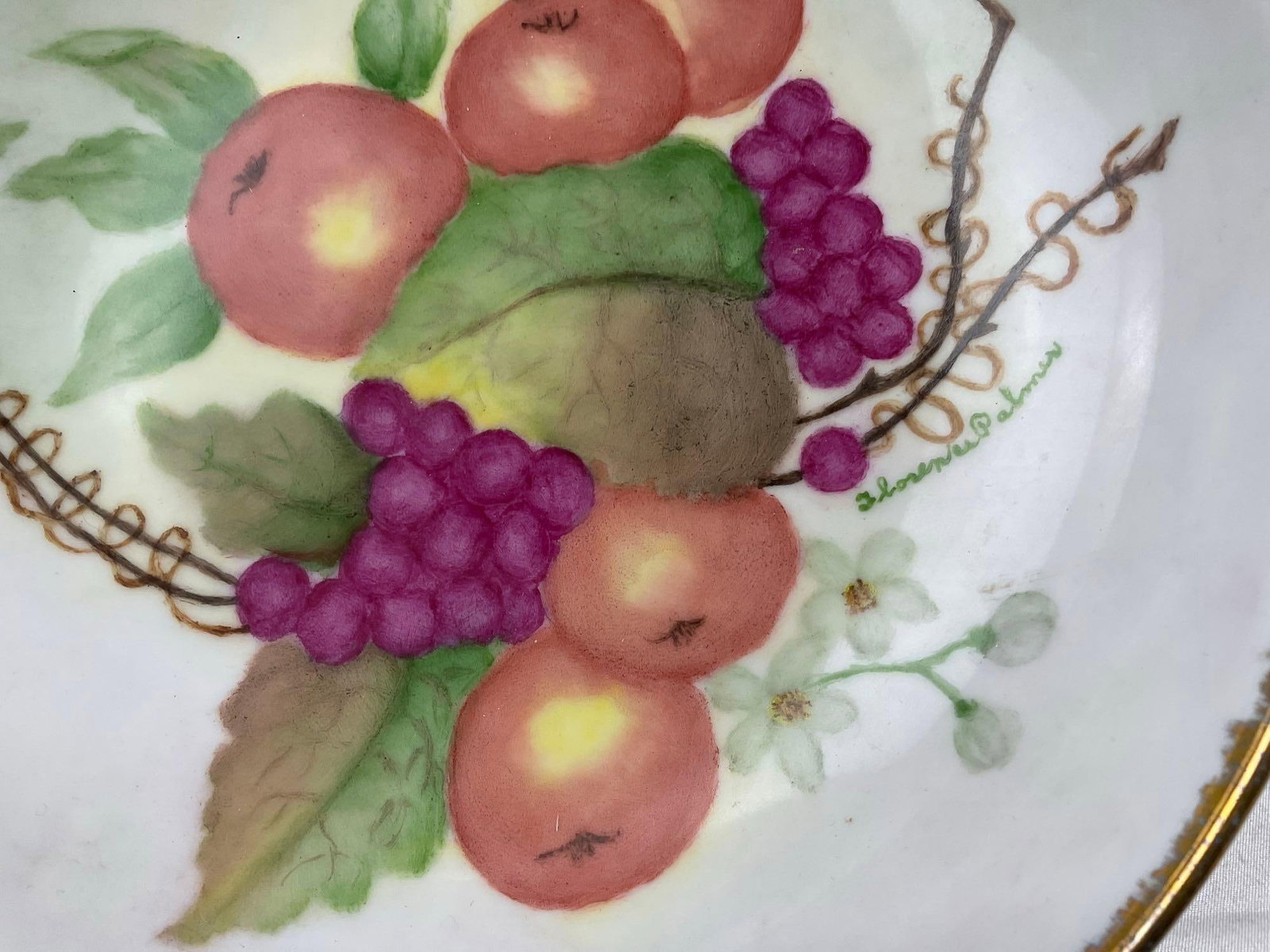 4 Early 20th Century Handpainted Plates, 5 Cherry pattern Spoon Rests, PSAG, Stouffer? & more - 5