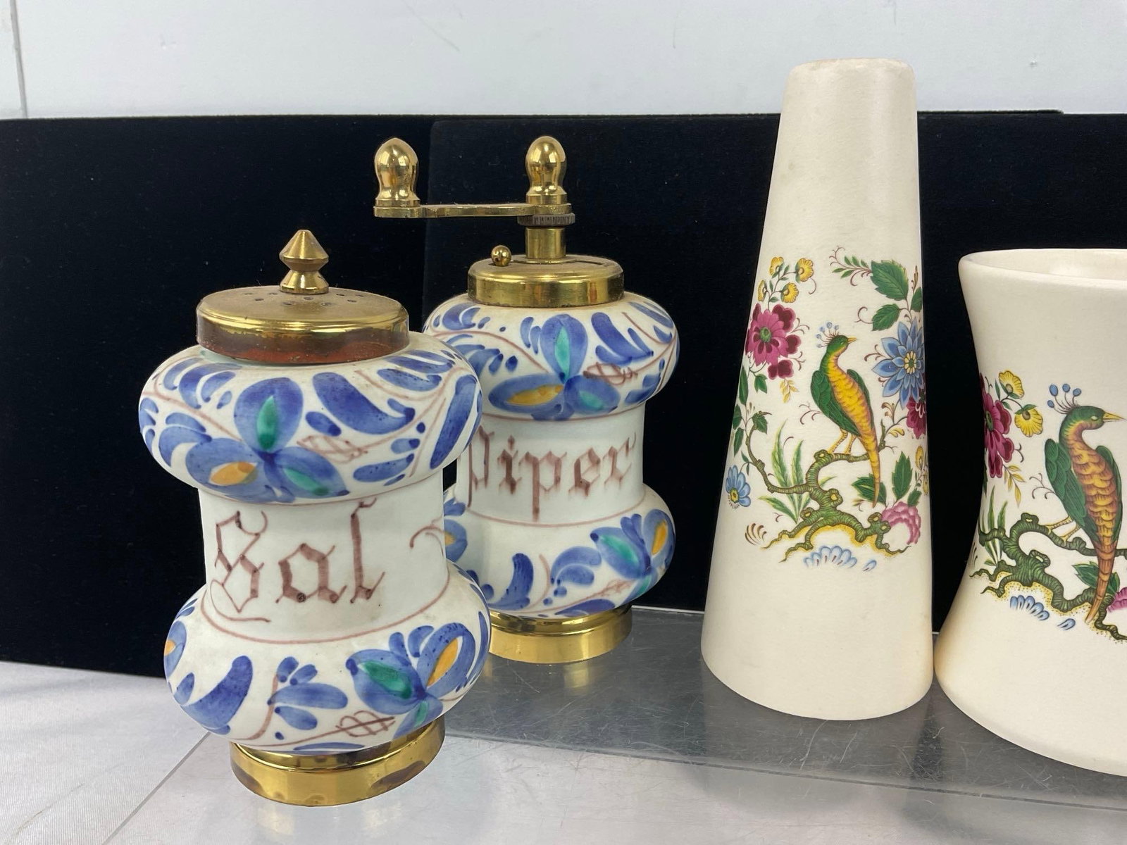 2 Sets of Hand Crank Salt & Pepper Shakers, & Purbeck Ceramics Swanage S&P Shakers & Small Vase - 2