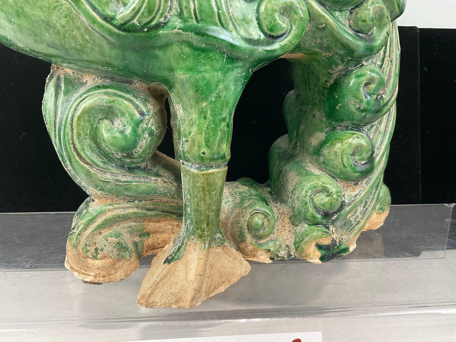 Jade Green Glazed Pottery Chinese Phoenix?, Duck w/significant tail, unfinished base - 3