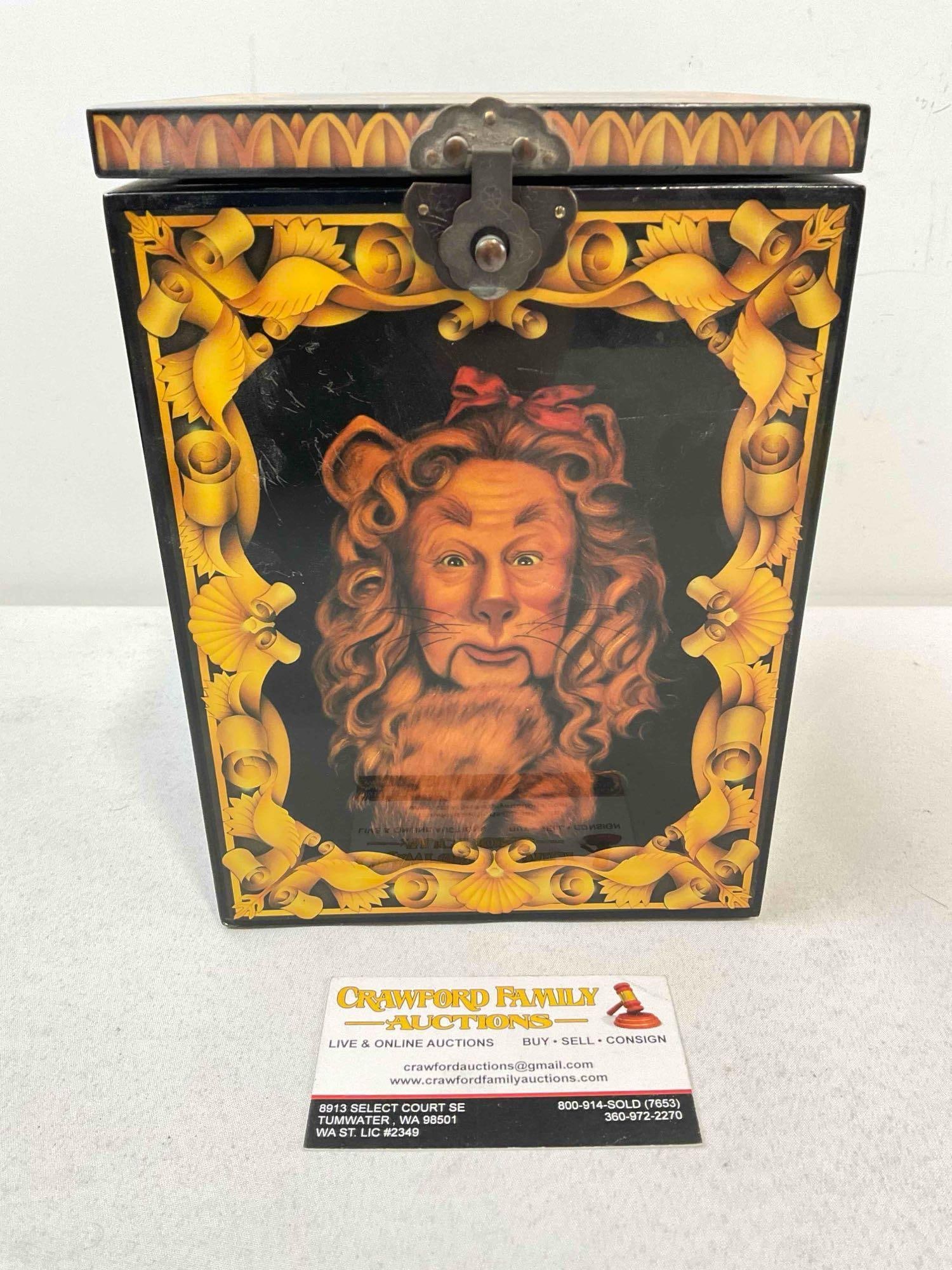 Vintage ENESCO The Wizard of Oz The Cowardly Lion Musical Jack-In-The-Box. Ltd. Ed.: Vintage ENESCO The Wizard of Oz The Cowardly Lion Musical Jack-In-The-Box. Ltd. Ed. Minor wear indicative of age and use, some scratches to front, could use a dusting, see photos for condition.