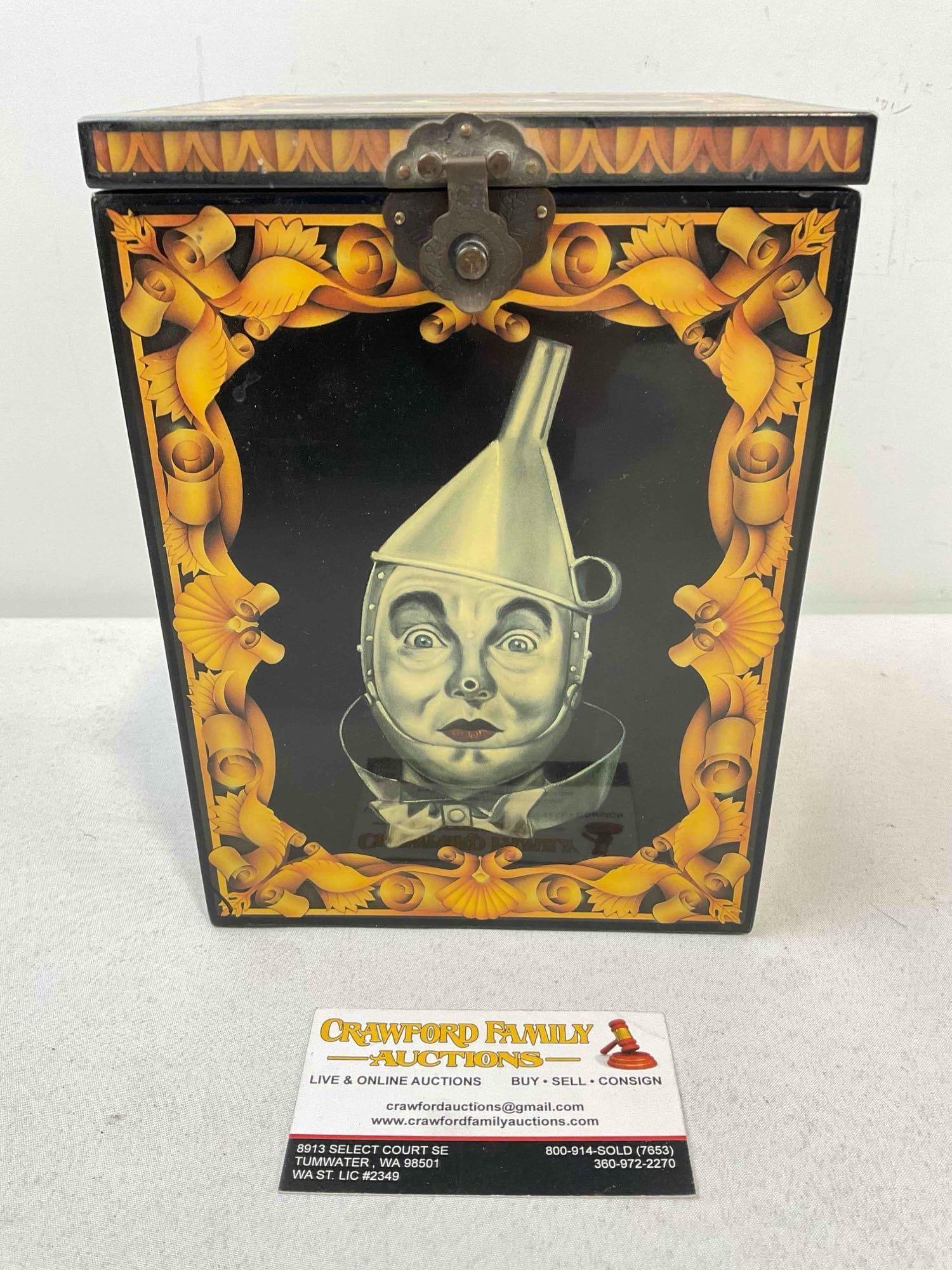 Vintage ENESCO The Wizard of Oz Tin Man Musical Jack-In-The-Box. Ltd. Ed. 748/7500: Vintage ENESCO The Wizard of Oz Tin Man Musical Jack-In-The-Box. Ltd. Ed. 748/7500. Piece has minor wear indicative of age and use, puppet could use a dusting, paint on nose looks imperfect, see photo