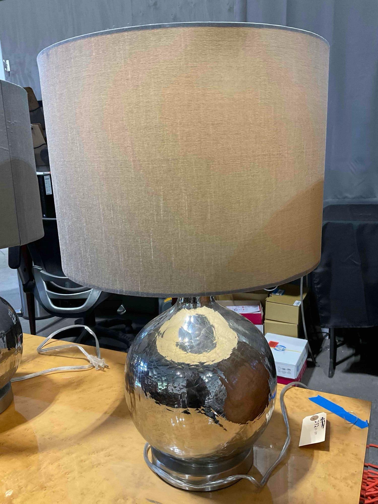 3 pcs Modern Table Lamps w/ Mercury Glass Style Base & Gray Fabric Shades. Tested, Work. - 2
