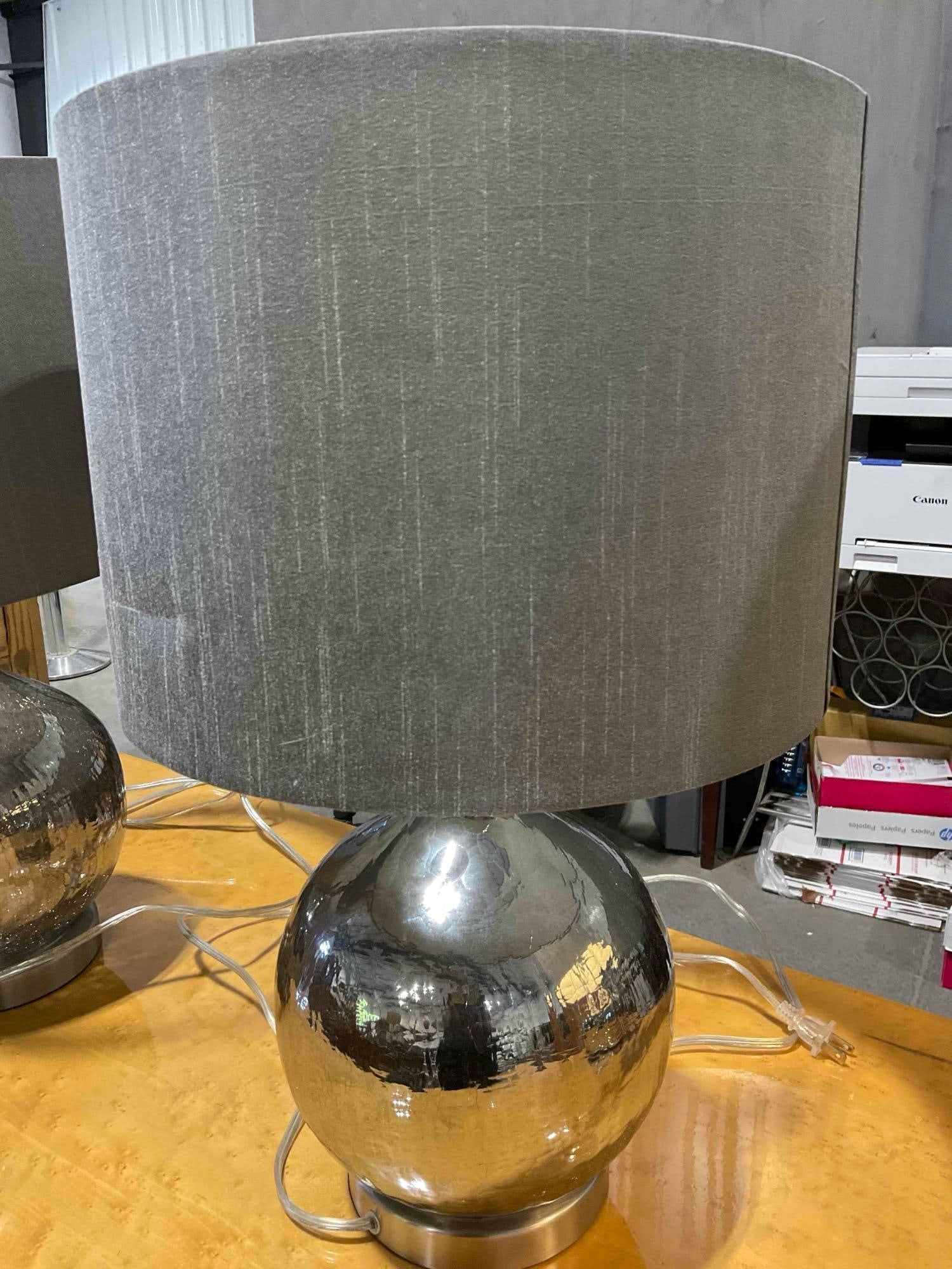3 pcs Modern Table Lamps w/ Mercury Glass Style Base & Gray Fabric Shades. Tested, Work. - 3