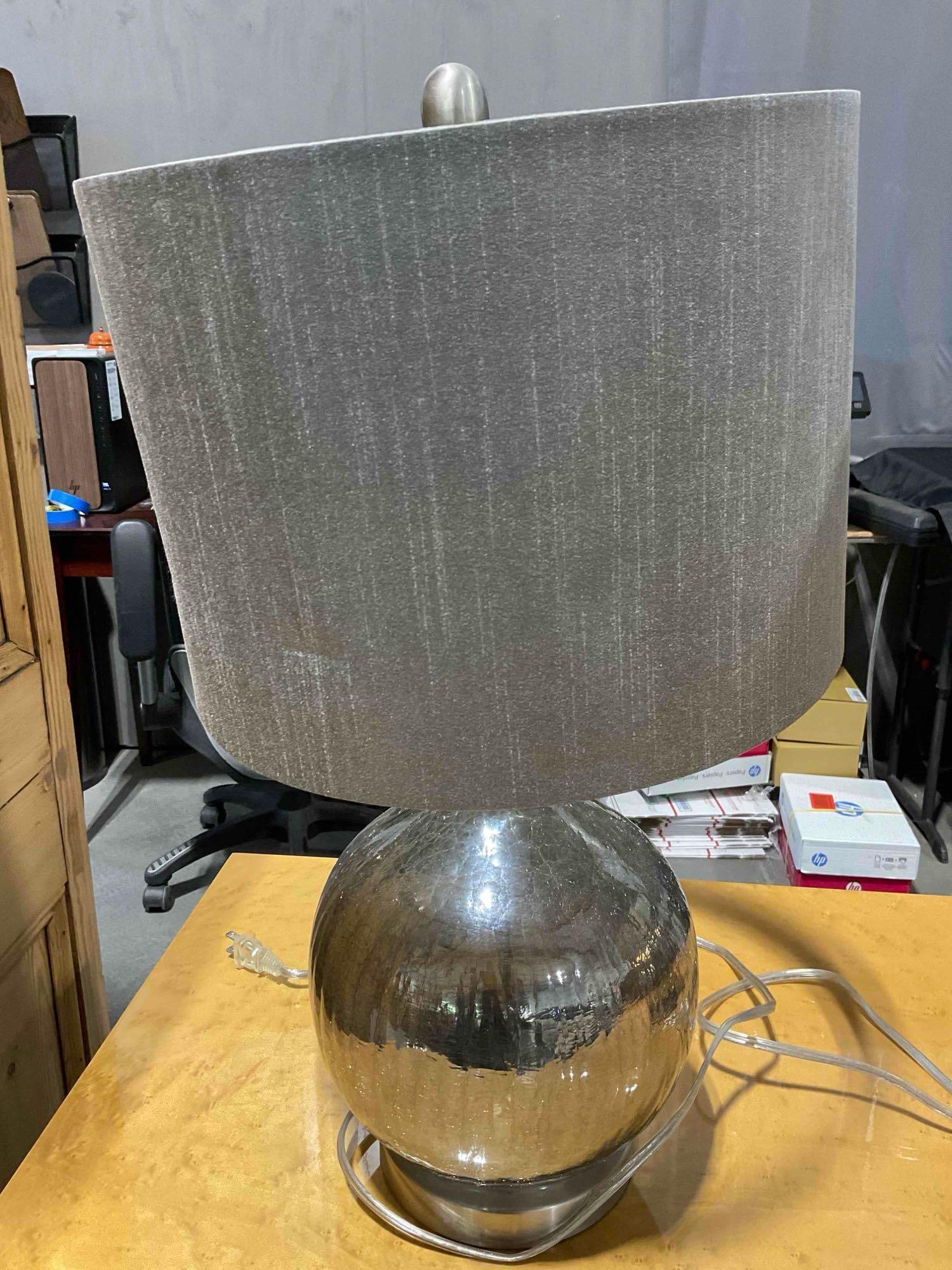 3 pcs Modern Table Lamps w/ Mercury Glass Style Base & Gray Fabric Shades. Tested, Work. - 4