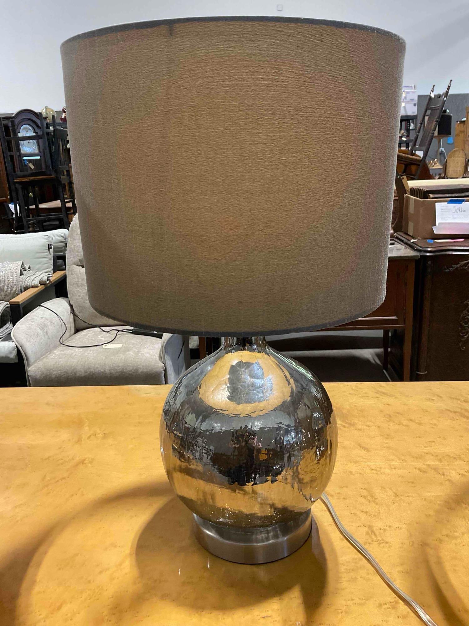 3 pcs Modern Table Lamps w/ Mercury Glass Style Base & Gray Fabric Shades. Tested, Work. - 5