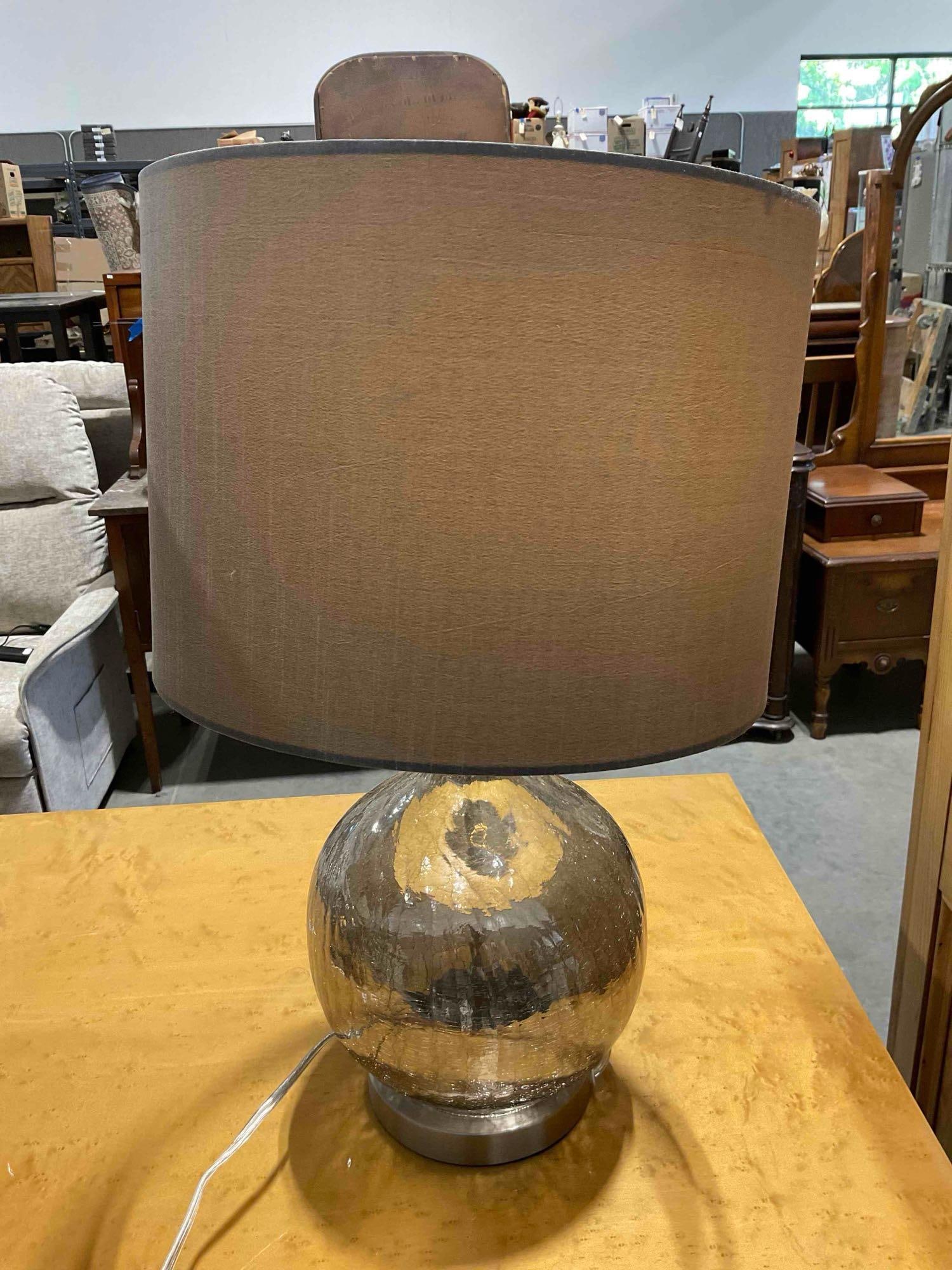 3 pcs Modern Table Lamps w/ Mercury Glass Style Base & Gray Fabric Shades. Tested, Work. - 6