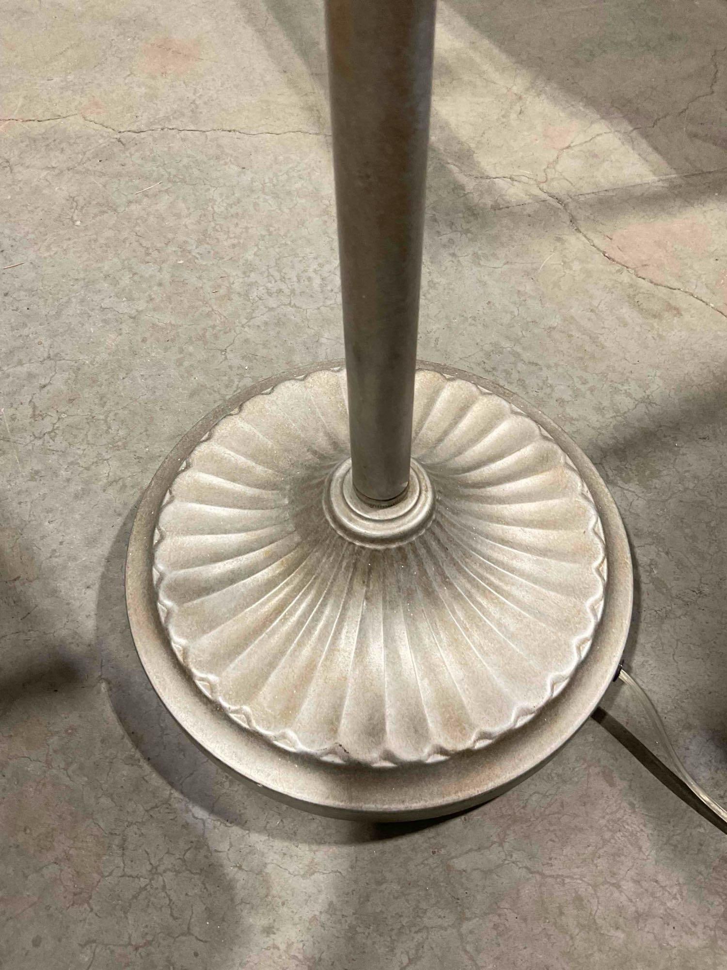 Modern Floor Lamp w/ Brushed Silver Painted Metal Base & Ivory Fabric Shade. Tested, Works. - 5