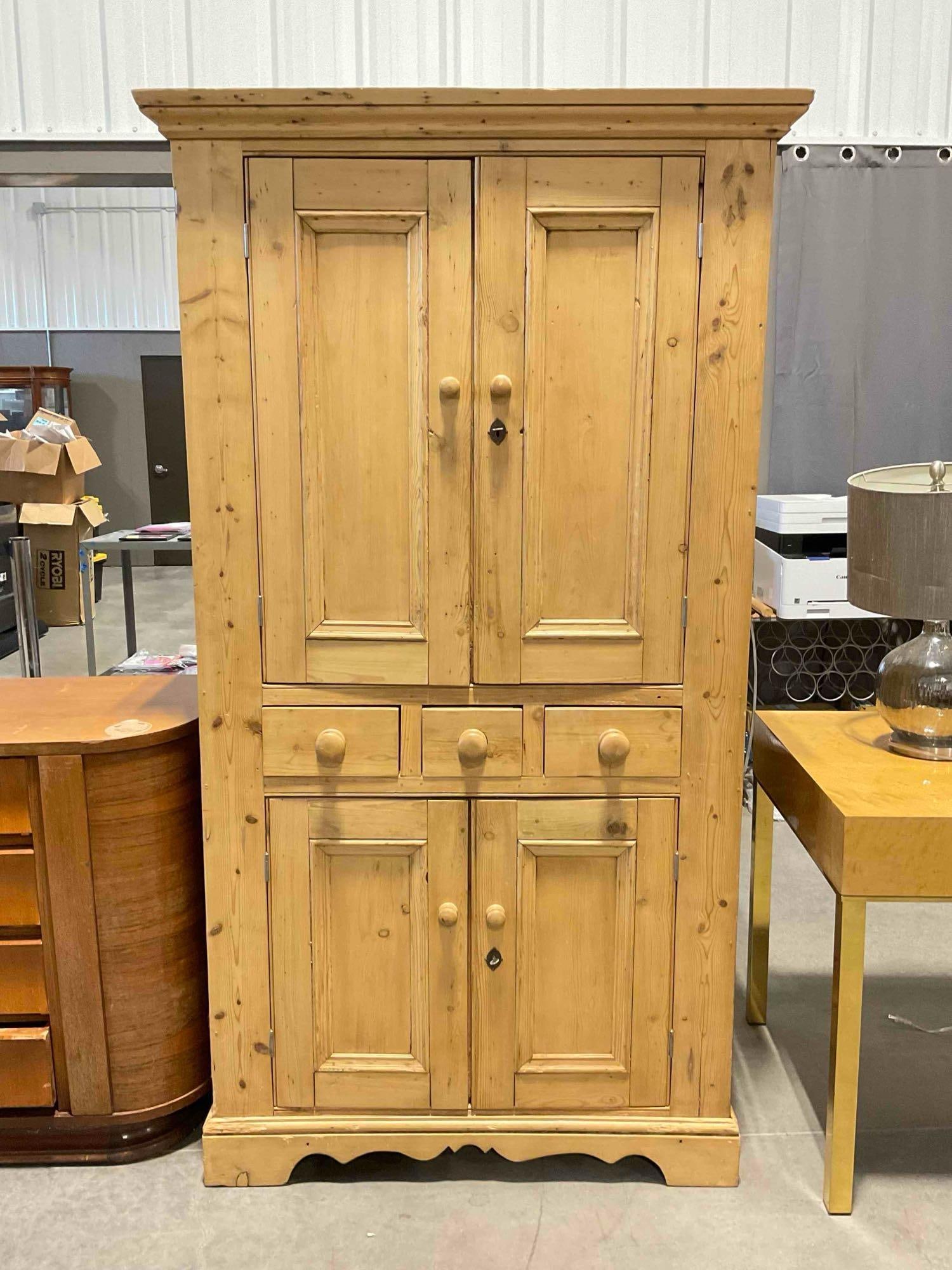 Vintage Rustic Pine Wood Country-Style Armoire Cabinet w/ 3 Drawers & 2 Cupboards. See pics. (1 of 12)